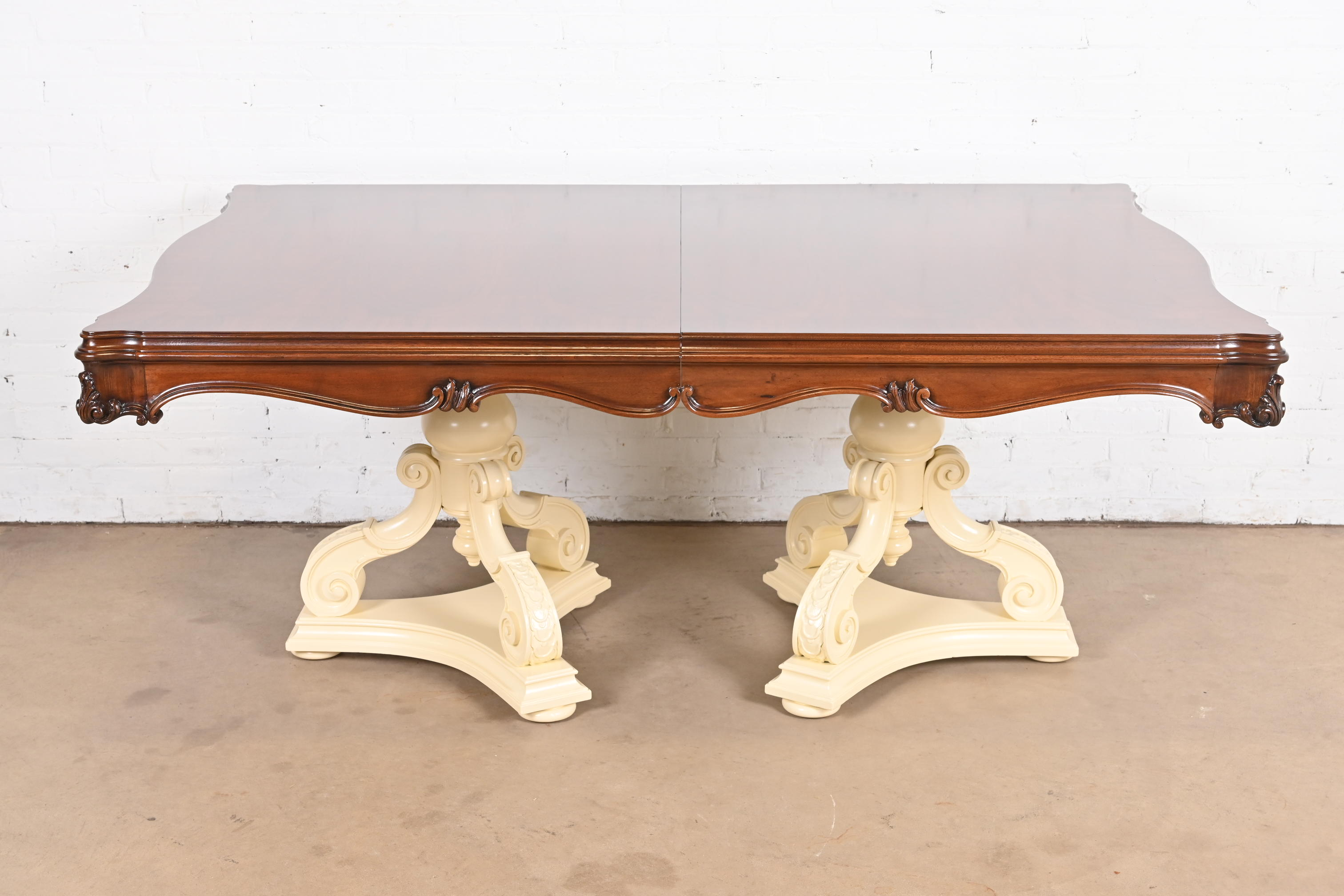 Karges Regency Burled Walnut Double Pedestal Extension Dining Table, Newly Refinished - Image 7