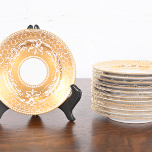 Le Tallec for Tiffany & Co. French Hand Painted Gold Gilt Porcelain Saucer Plates, Set of Twelve