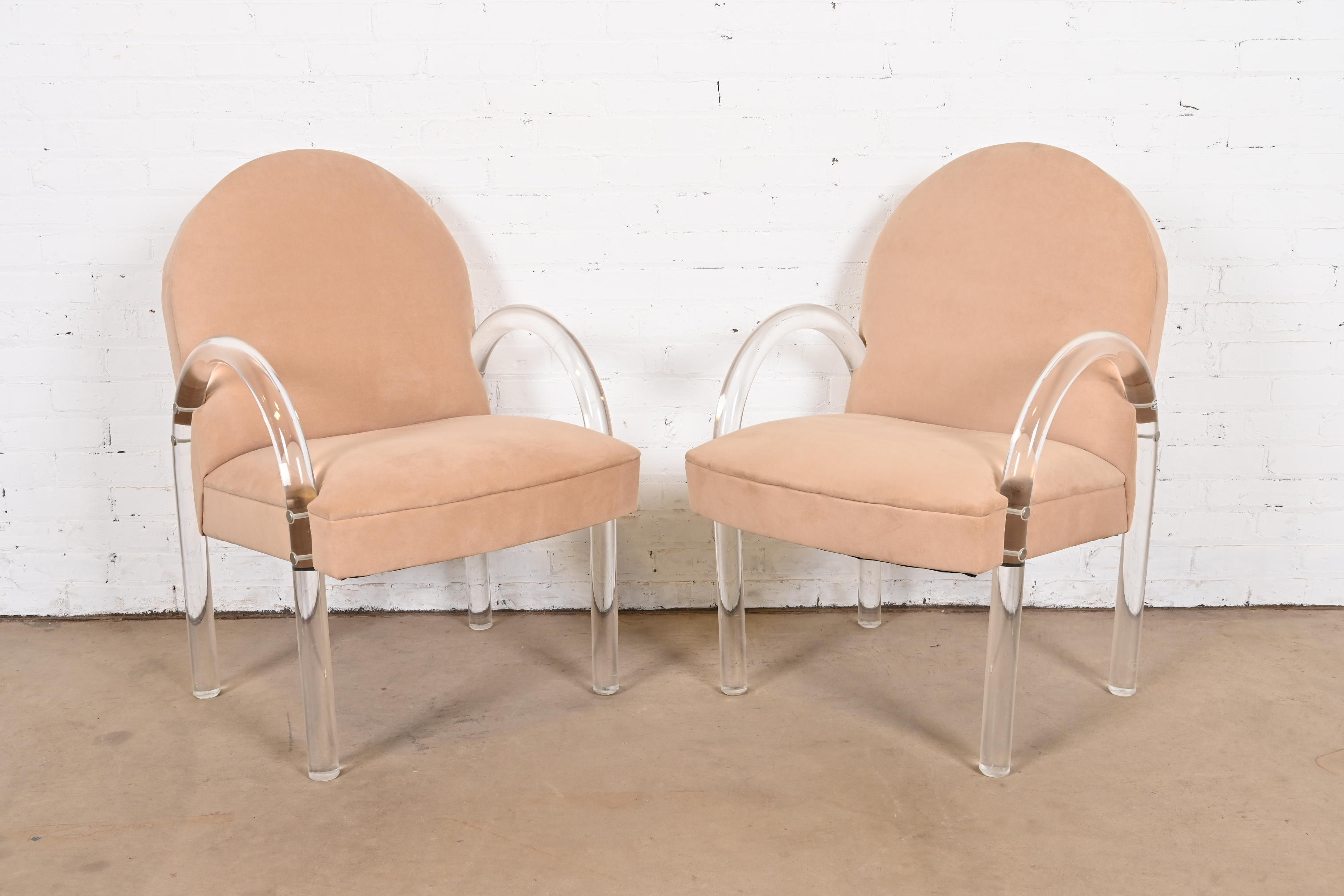 Leon Rosen for Pace Collection Modern Art Deco Lucite Waterfall Armchairs, Pair