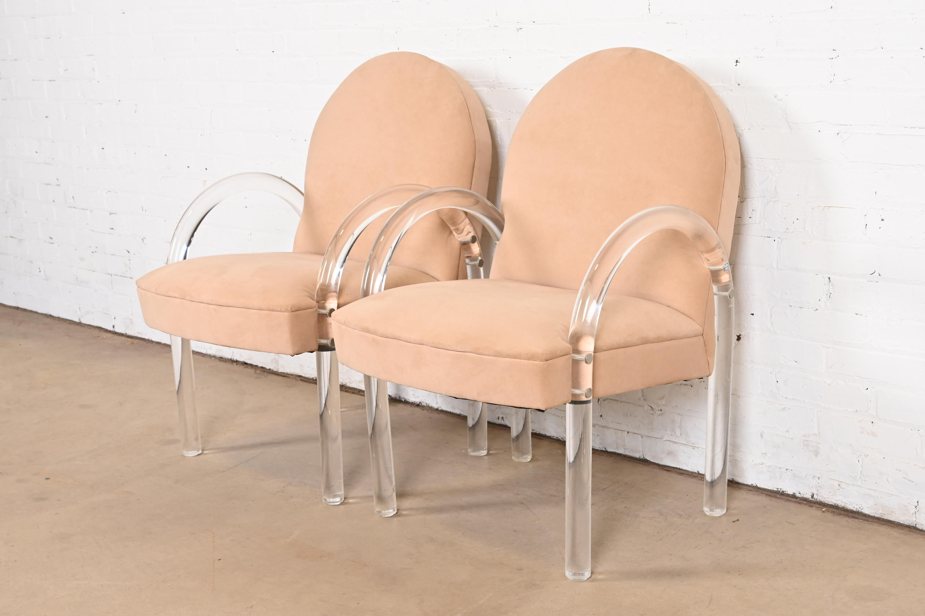 Leon Rosen for Pace Collection Modern Art Deco Lucite Waterfall Armchairs, Pair - Image 4