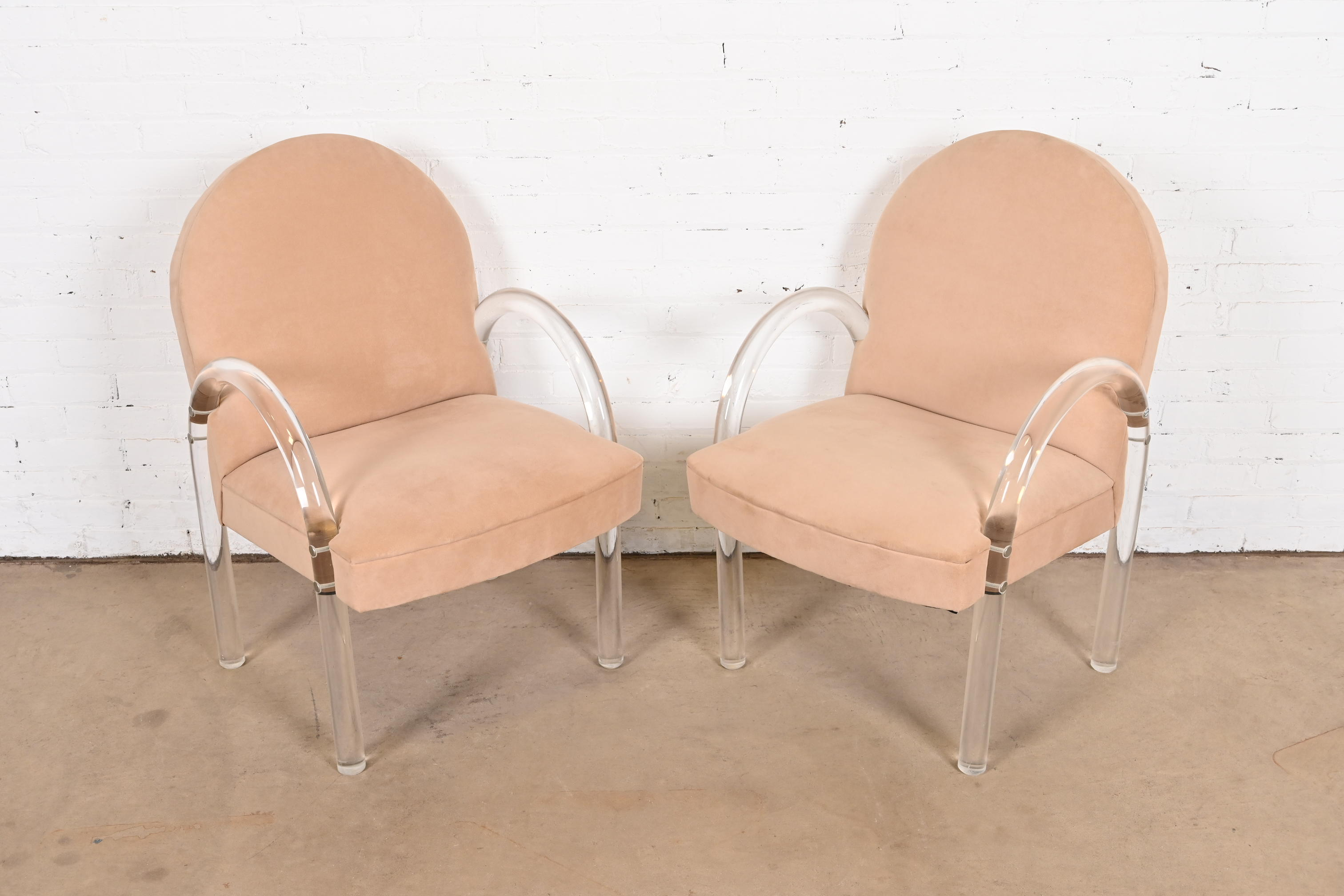 Leon Rosen for Pace Collection Modern Art Deco Lucite Waterfall Armchairs, Pair - Image 2