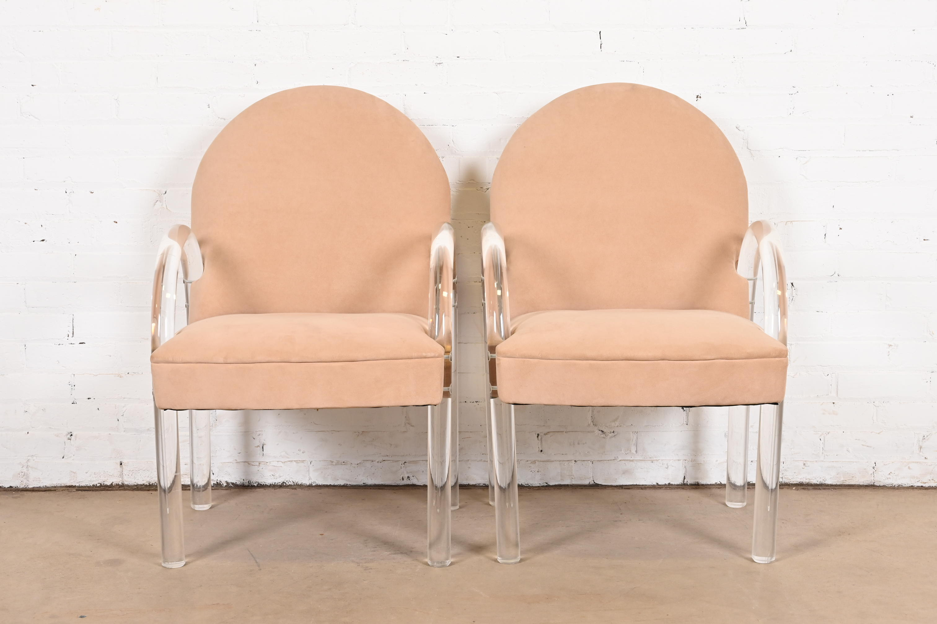 Leon Rosen for Pace Collection Modern Art Deco Lucite Waterfall Armchairs, Pair - Image 6