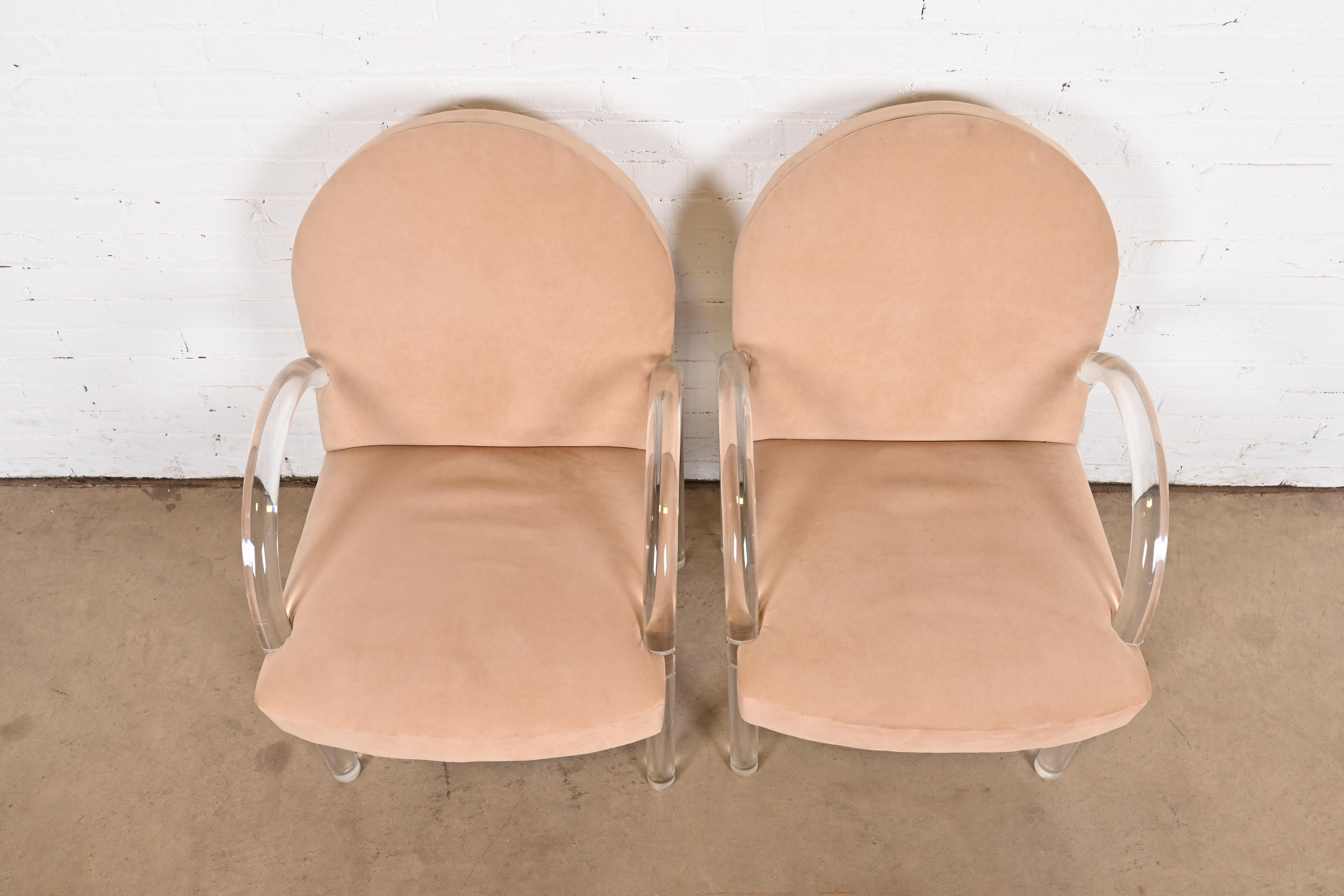 Leon Rosen for Pace Collection Modern Art Deco Lucite Waterfall Armchairs, Pair - Image 7