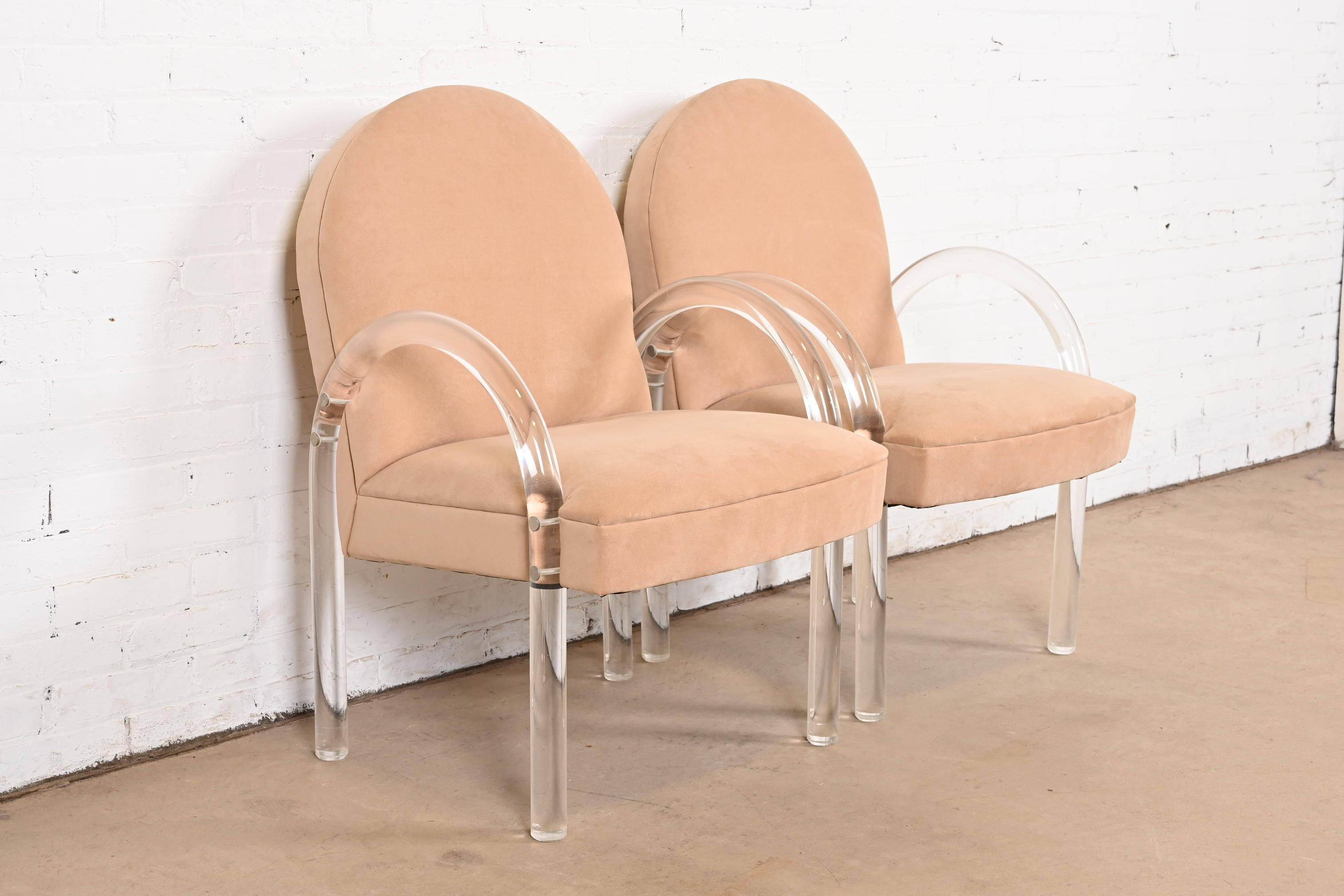 Leon Rosen for Pace Collection Modern Art Deco Lucite Waterfall Armchairs, Pair - Image 5