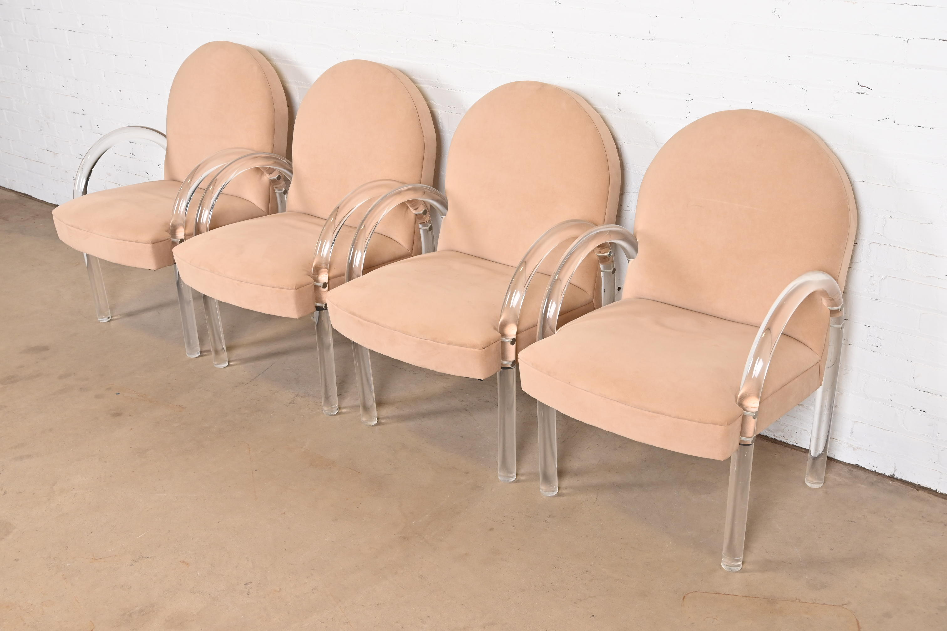 Leon Rosen for Pace Collection Modern Art Deco Lucite Waterfall Armchairs, Set of Four - Image 2