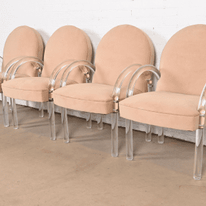 Leon Rosen for Pace Collection Modern Art Deco Lucite Waterfall Armchairs, Set of Four