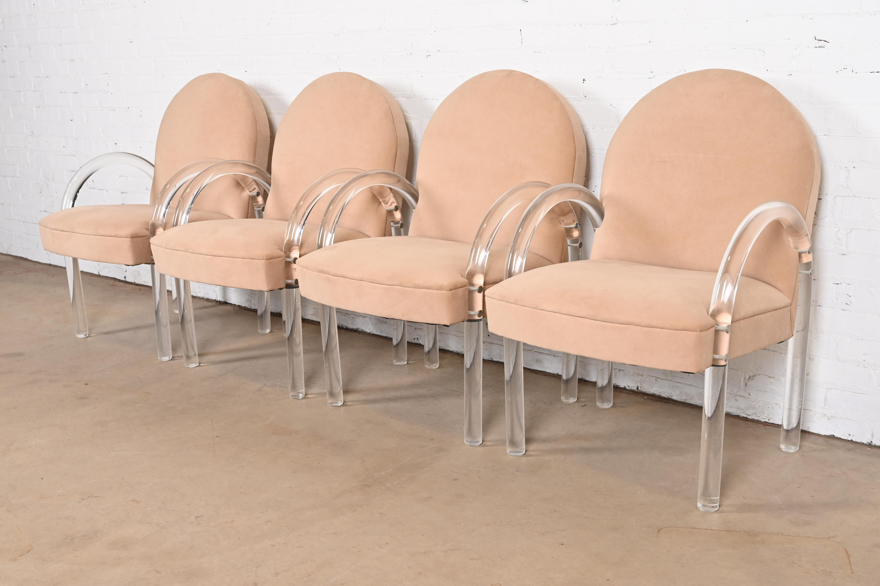 Leon Rosen for Pace Collection Modern Art Deco Lucite Waterfall Armchairs, Set of Four