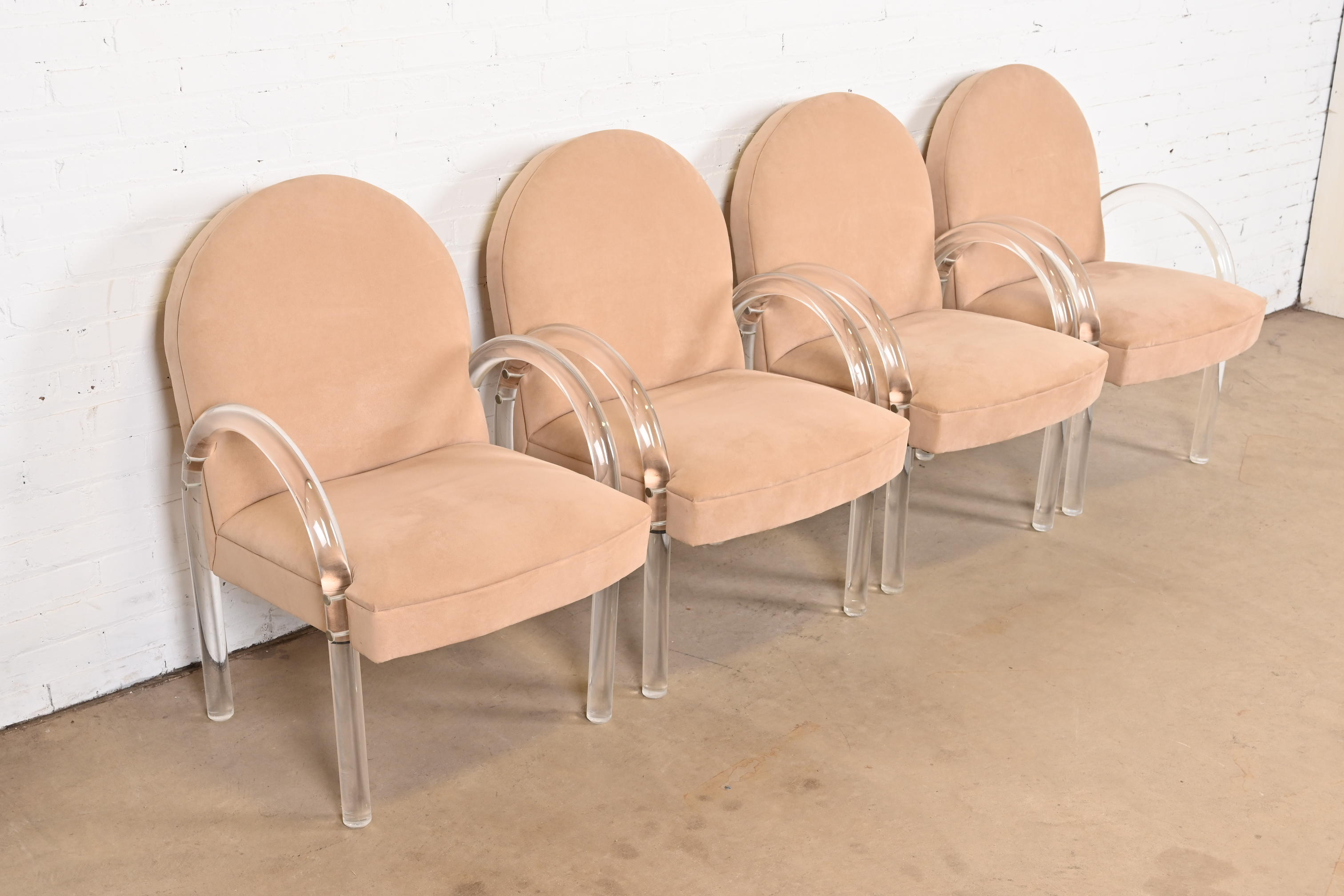 Leon Rosen for Pace Collection Modern Art Deco Lucite Waterfall Armchairs, Set of Four - Image 4