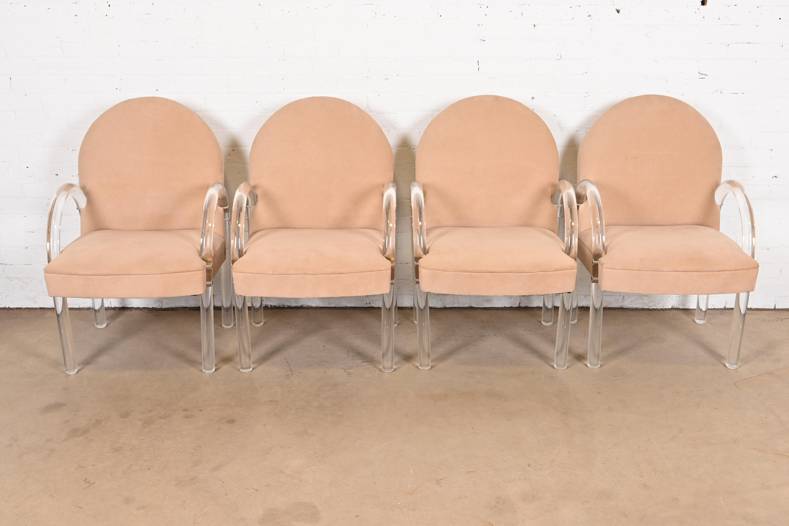 Leon Rosen for Pace Collection Modern Art Deco Lucite Waterfall Armchairs, Set of Four - Image 5