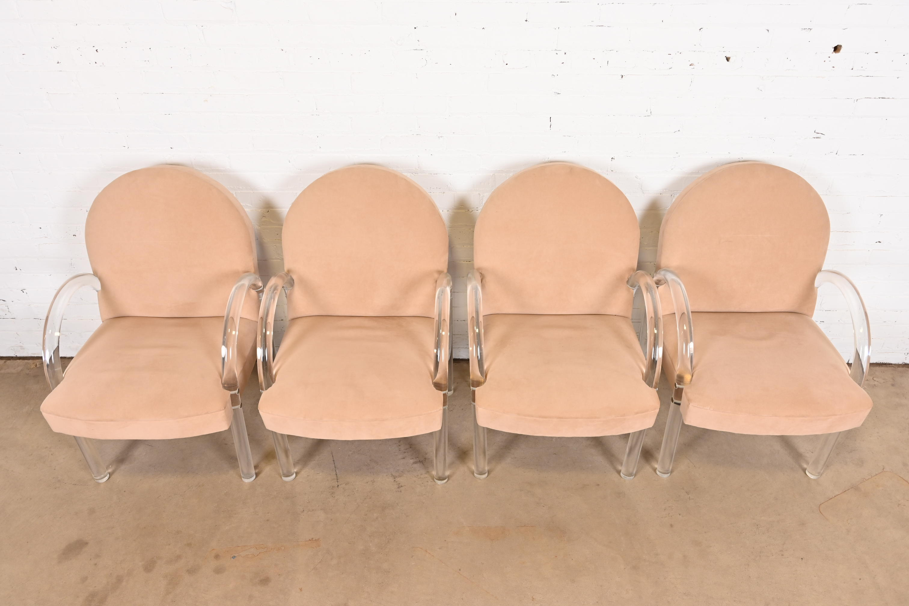 Leon Rosen for Pace Collection Modern Art Deco Lucite Waterfall Armchairs, Set of Four - Image 6
