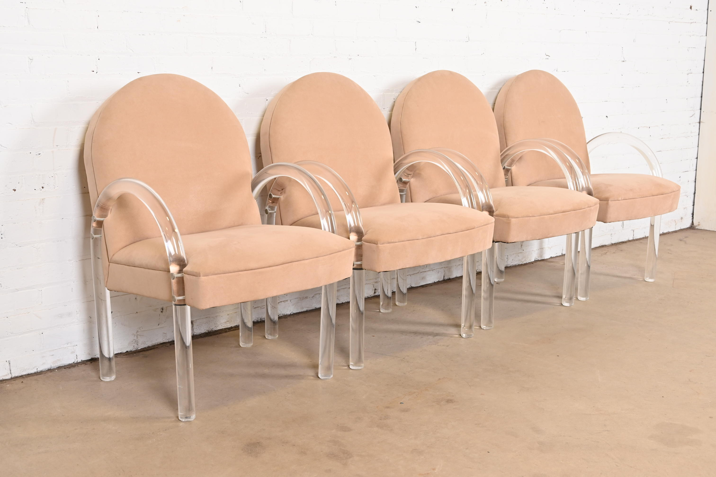 Leon Rosen for Pace Collection Modern Art Deco Lucite Waterfall Armchairs, Set of Four - Image 3