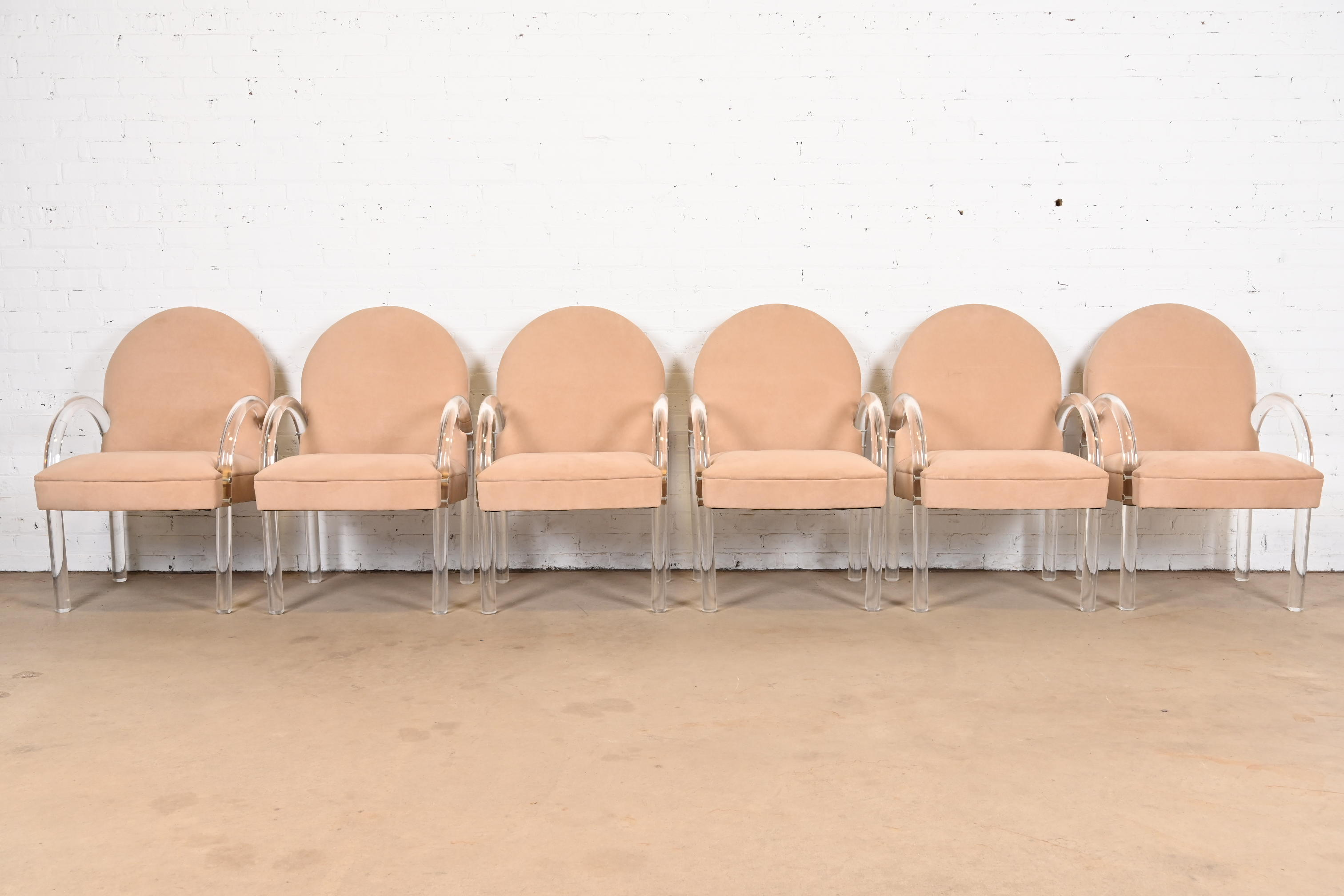 Leon Rosen for Pace Collection Modern Art Deco Lucite Waterfall Armchairs, Set of Six - Image 3