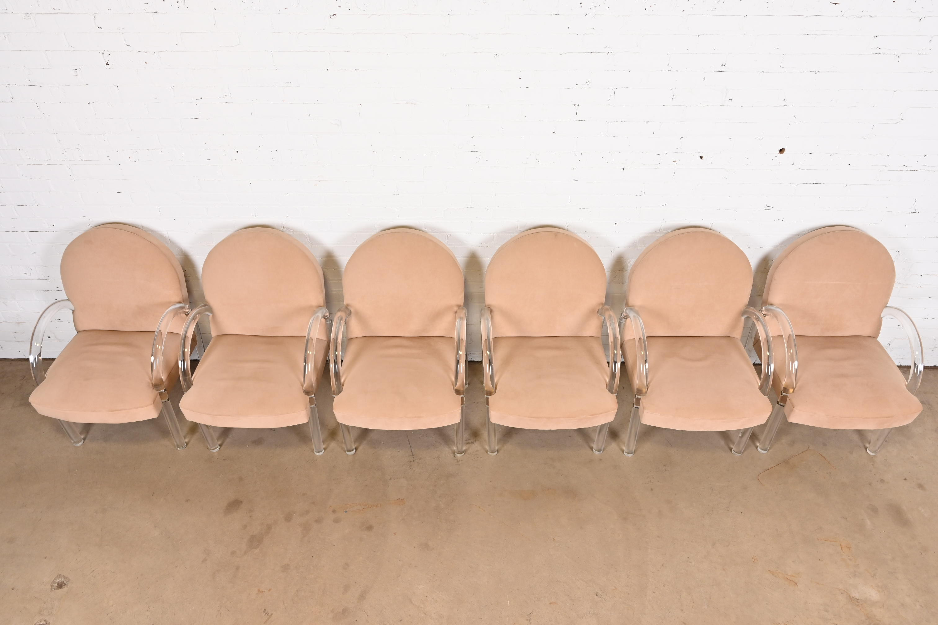 Leon Rosen for Pace Collection Modern Art Deco Lucite Waterfall Armchairs, Set of Six - Image 5