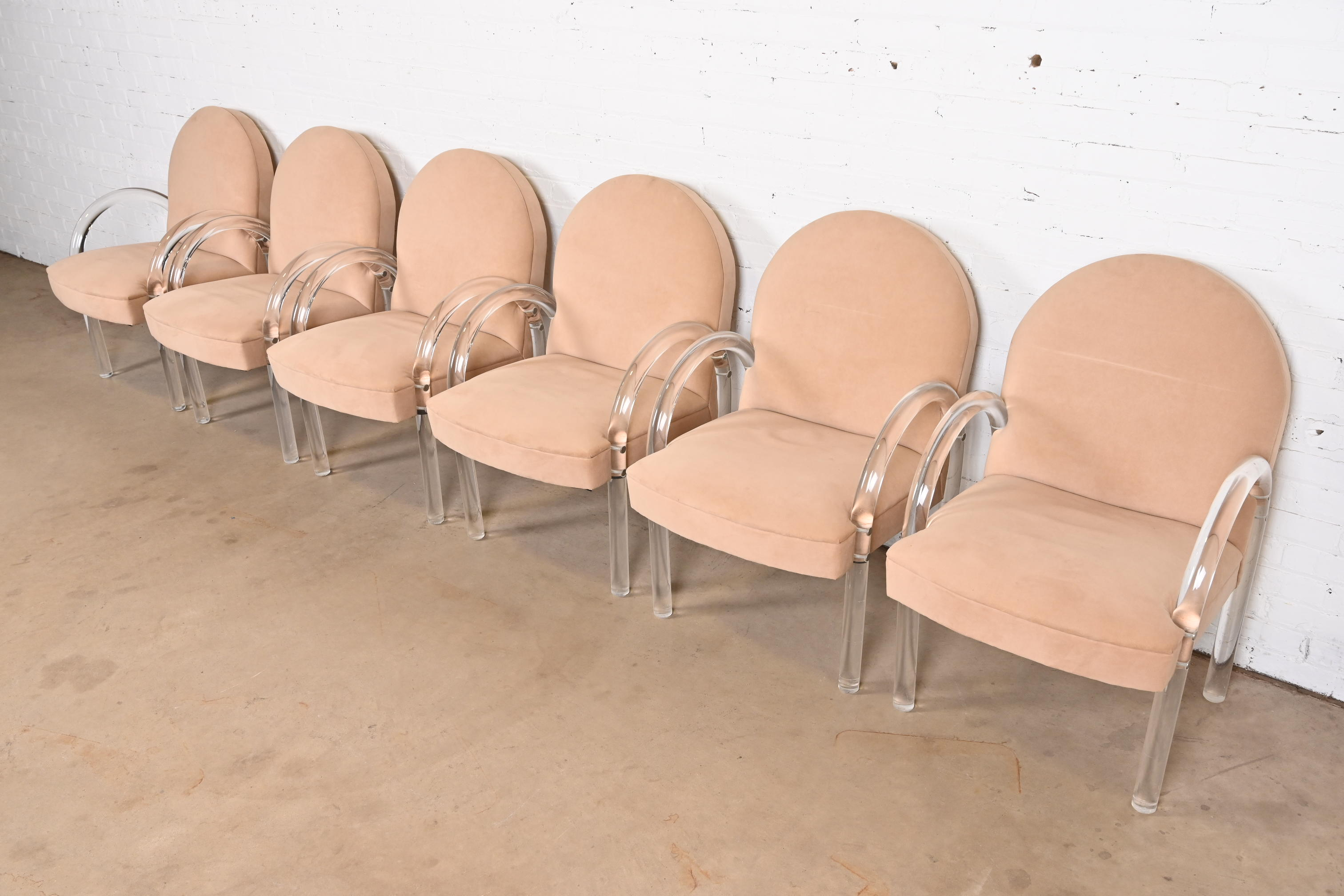 Leon Rosen for Pace Collection Modern Art Deco Lucite Waterfall Armchairs, Set of Six - Image 4