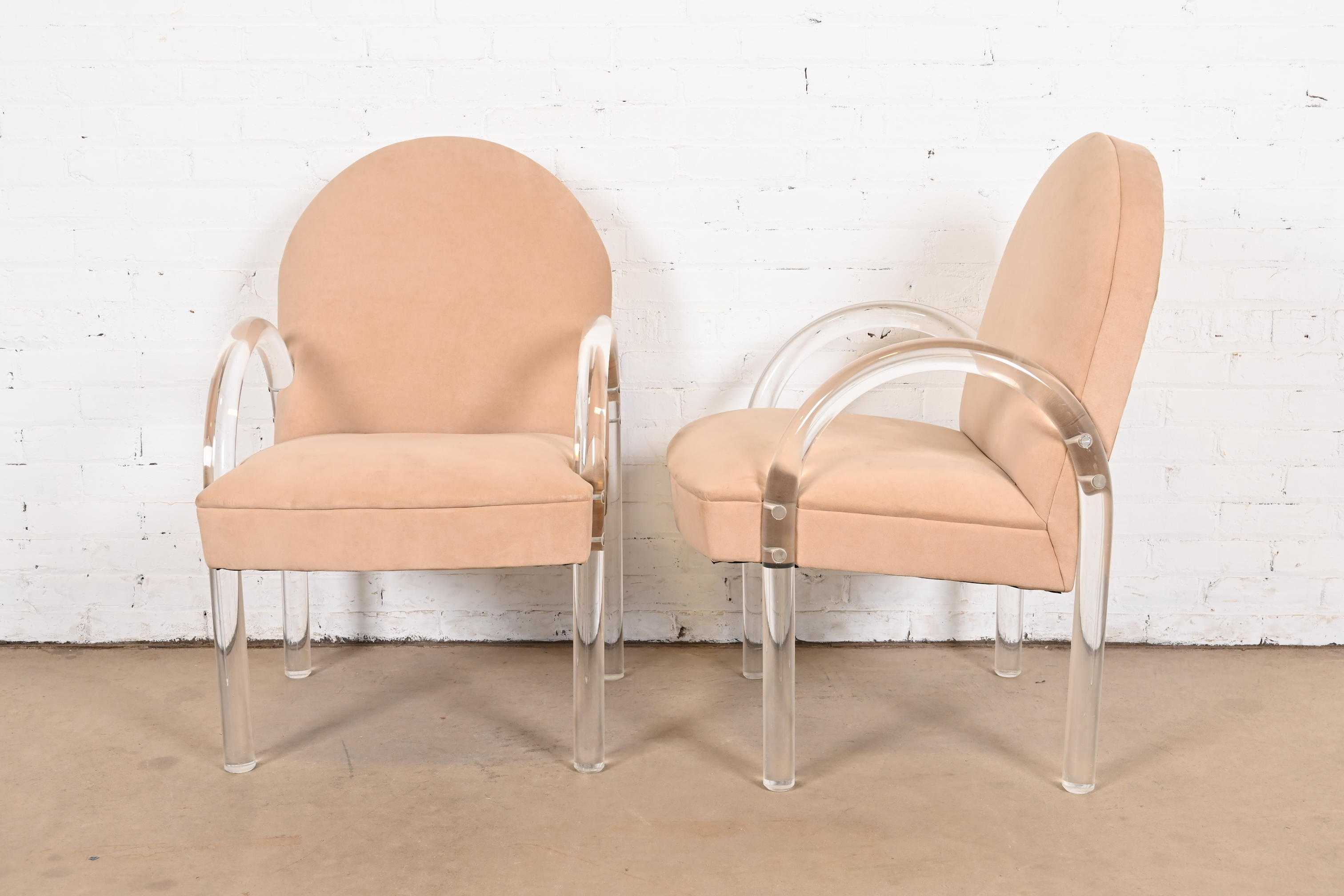 Leon Rosen for Pace Collection Modern Art Deco Lucite Waterfall Armchairs, Set of Six - Image 8