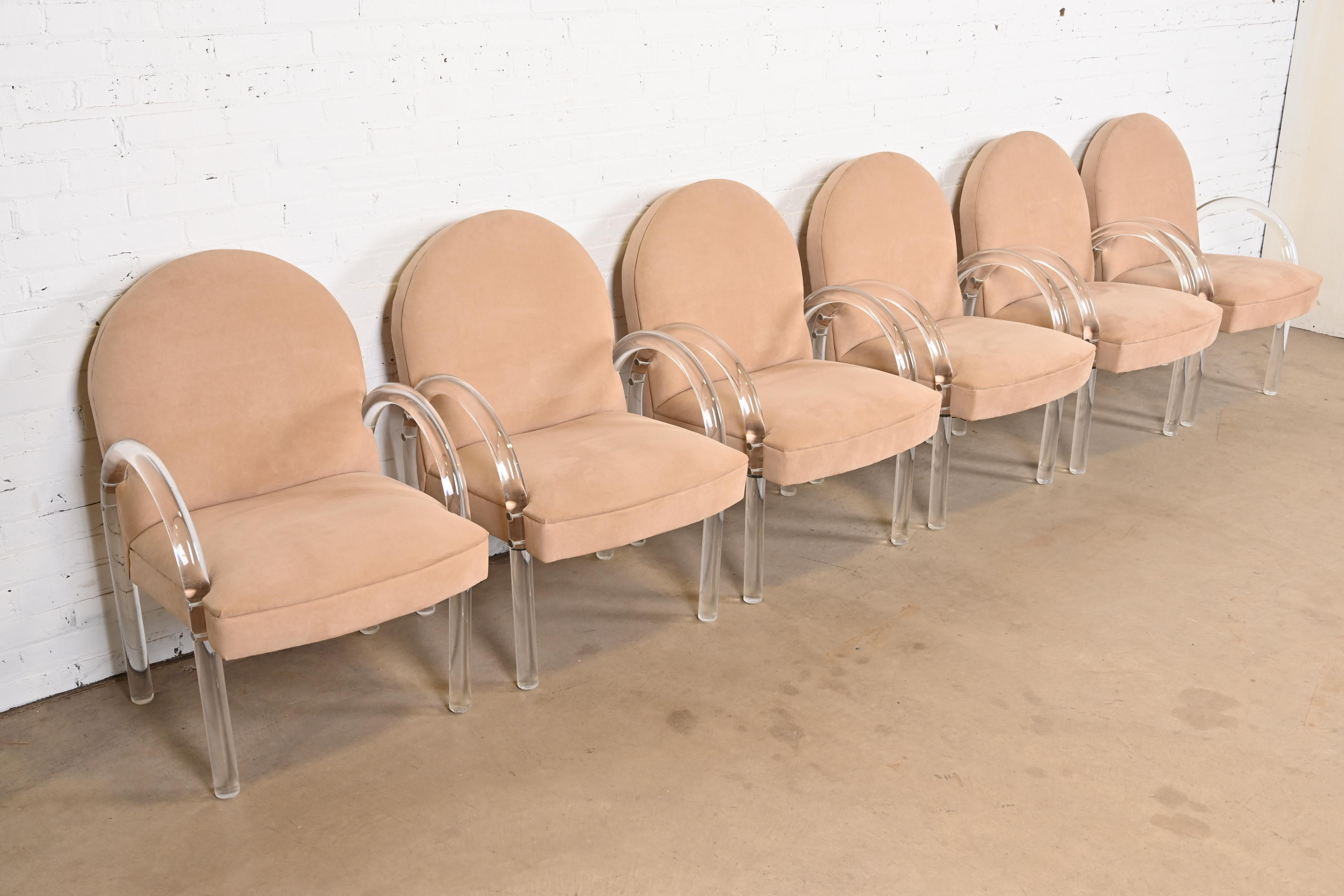 Leon Rosen for Pace Collection Modern Art Deco Lucite Waterfall Armchairs, Set of Six - Image 2