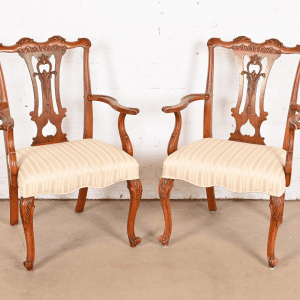 Romweber French Provincial Louis XV Burl Wood Armchairs, Pair