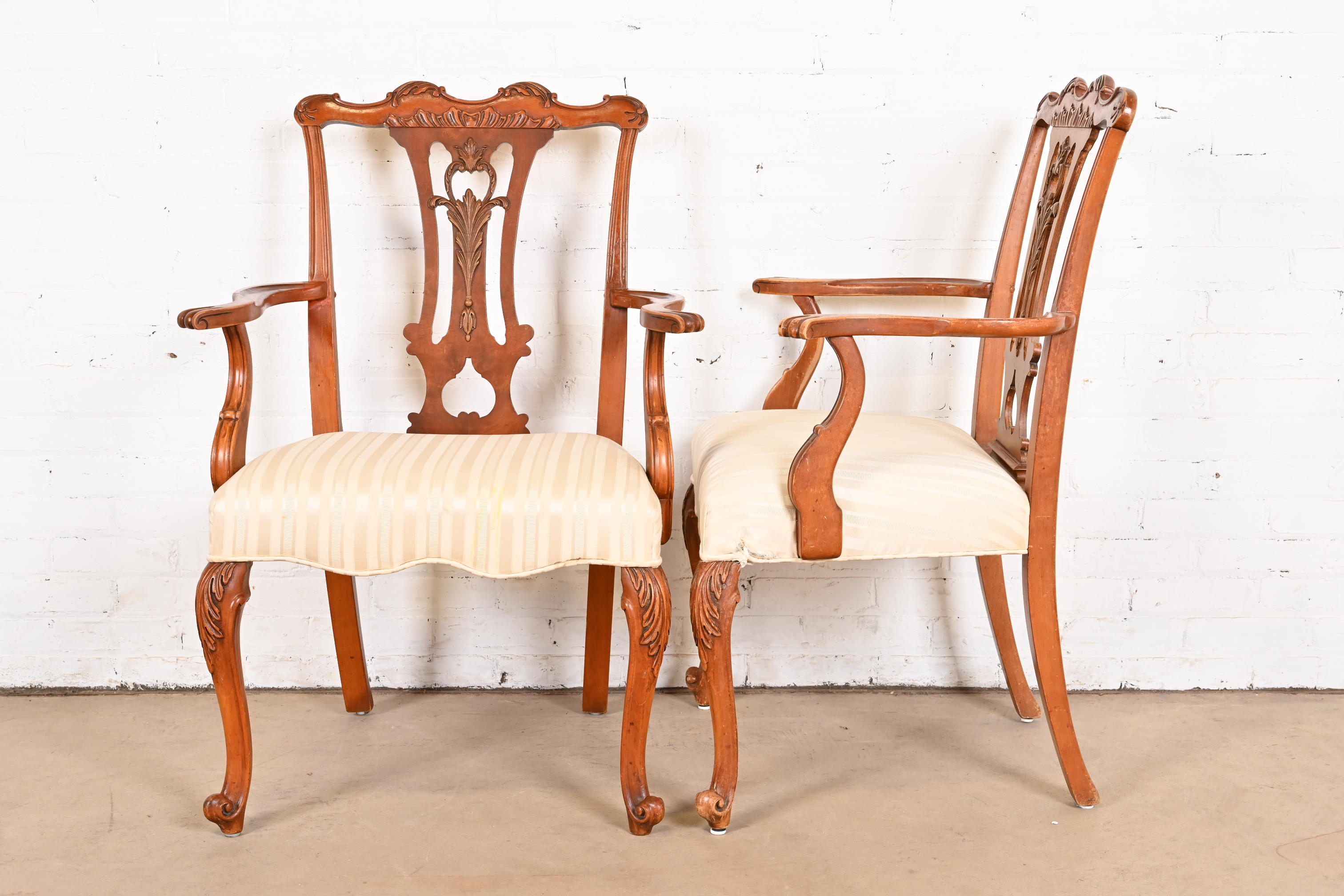 Romweber French Provincial Louis XV Burl Wood Armchairs, Pair - Image 2
