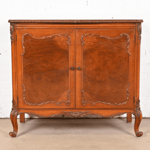 Romweber French Provincial Louis XV Burl Wood Bar Cabinet, Circa 1920s