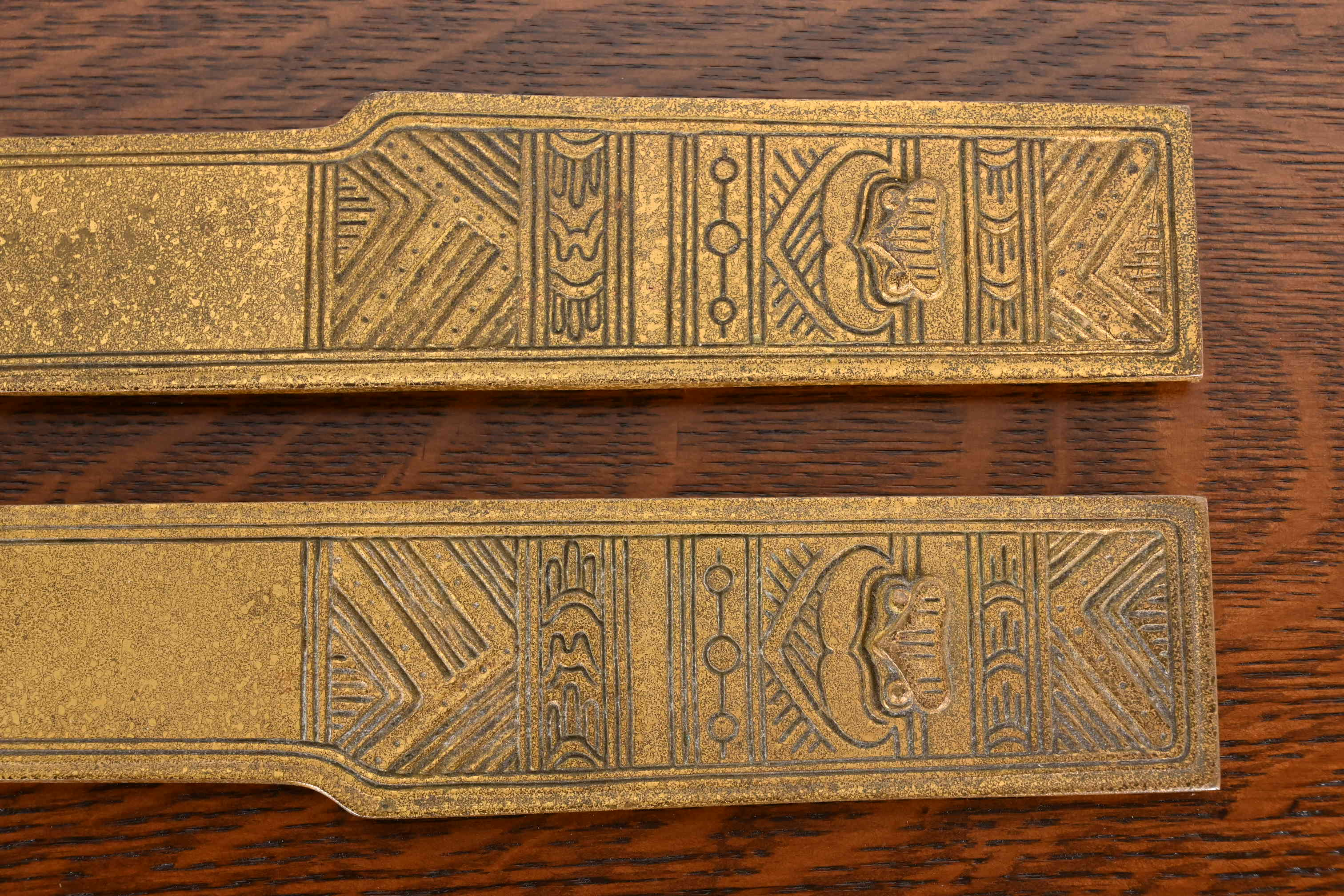 Tiffany Studios New York 'American Indian' Bronze Doré Blotter Ends With Leather Desk Blotter - Image 9