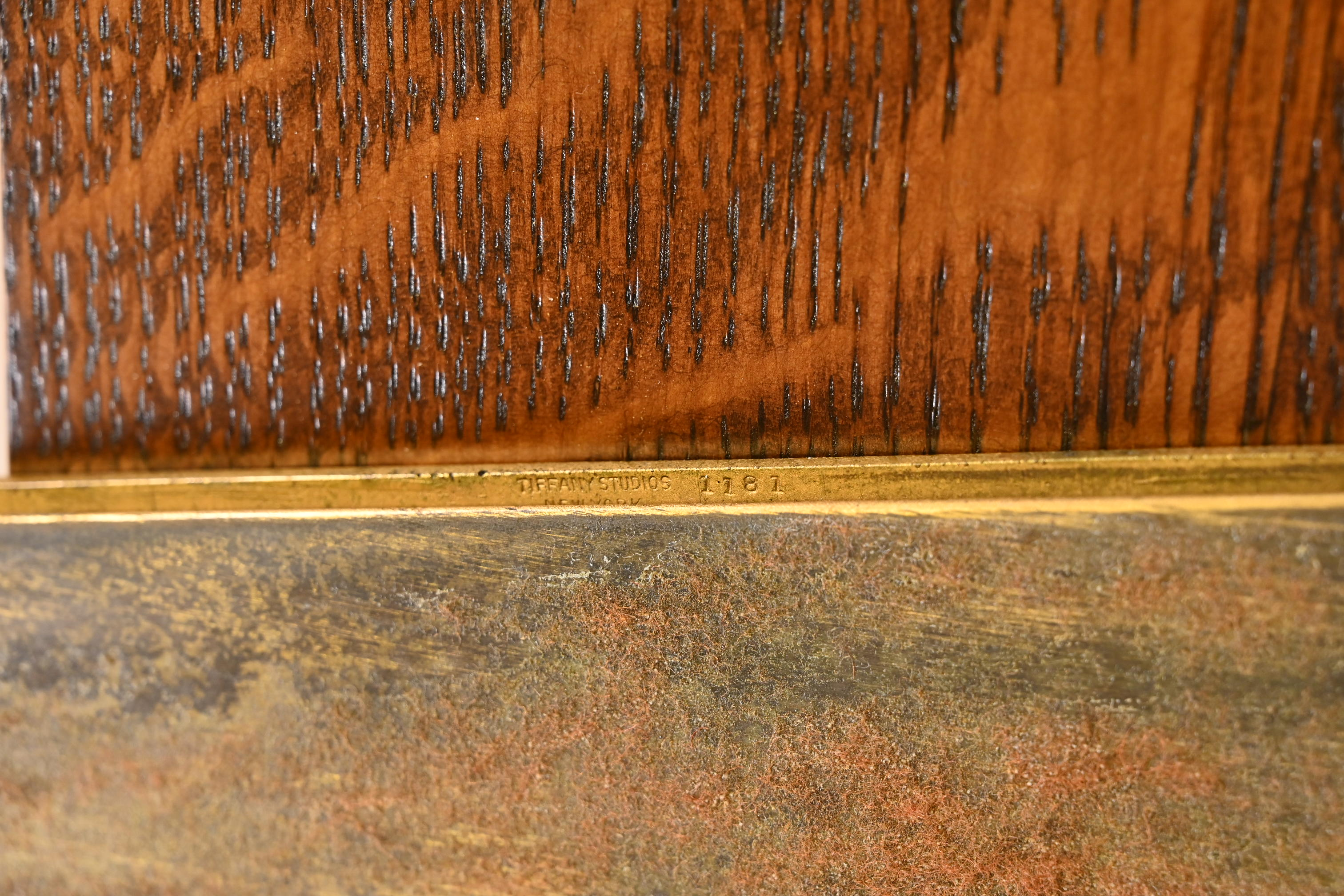 Tiffany Studios New York 'American Indian' Bronze Doré Blotter Ends With Leather Desk Blotter - Image 11