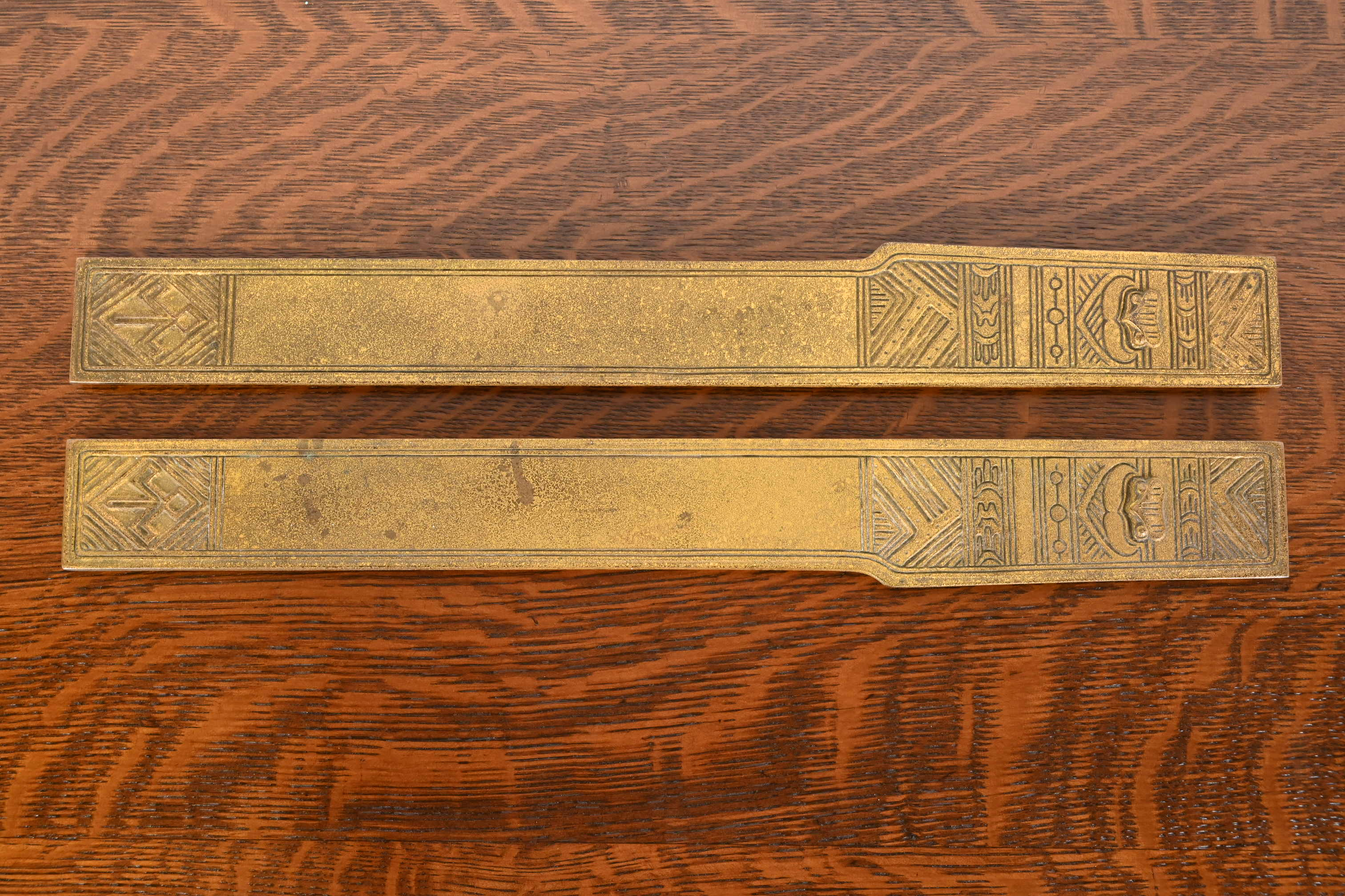 Tiffany Studios New York 'American Indian' Bronze Doré Blotter Ends With Leather Desk Blotter - Image 7