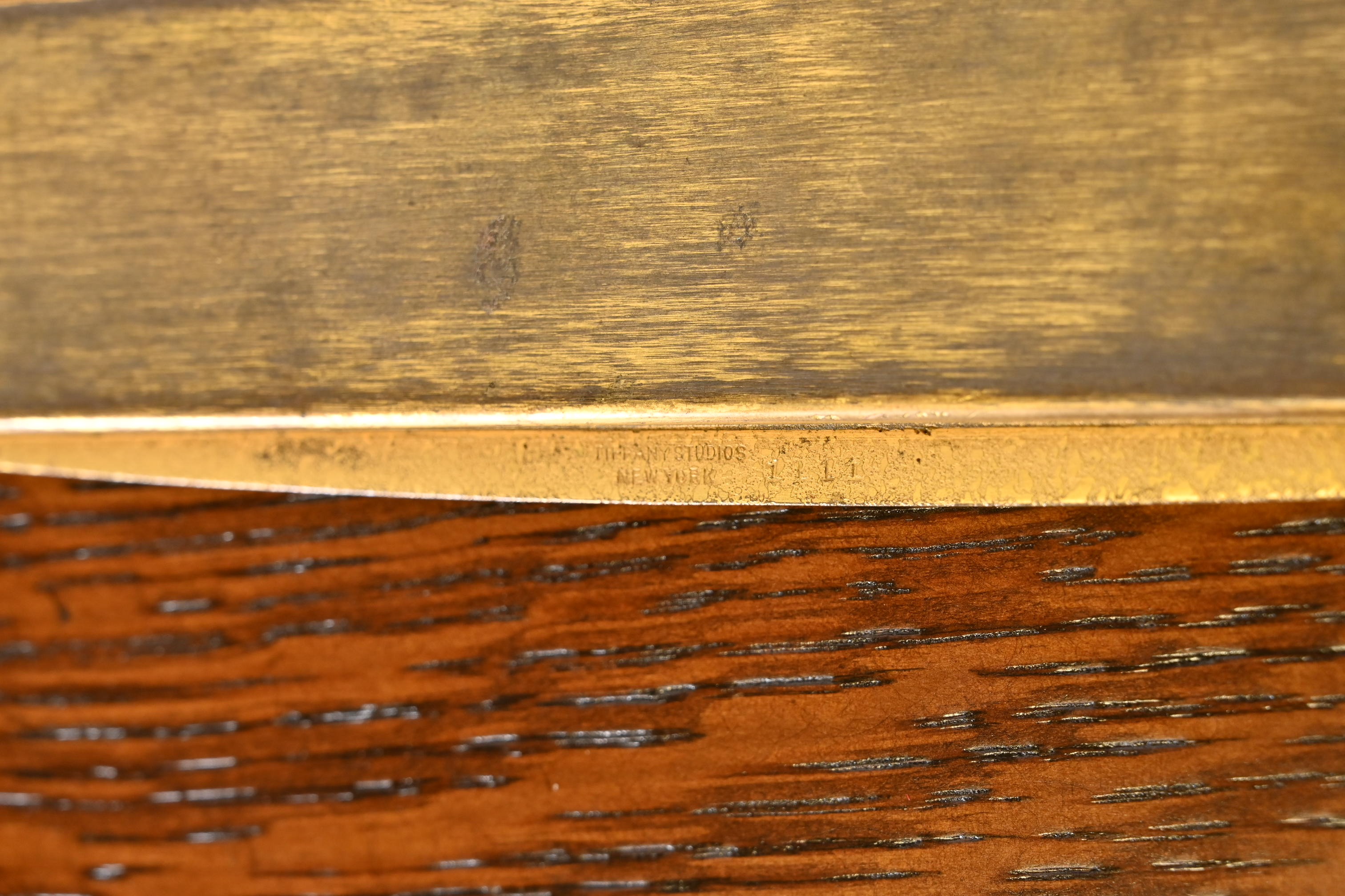Tiffany Studios New York Greek Key Bronze Doré Blotter Ends With Leather Desk Blotter - Image 11