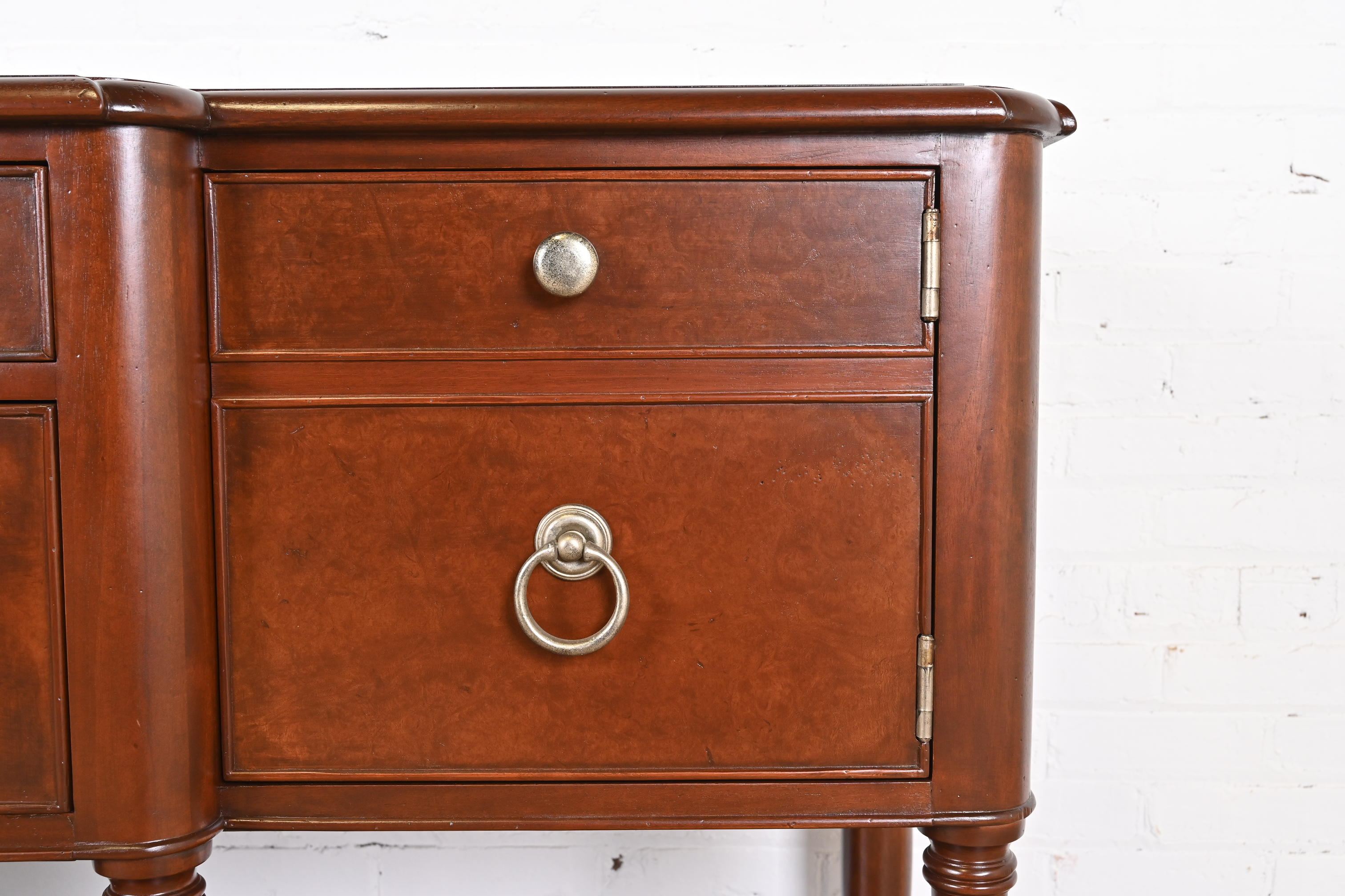 Baker Furniture Italian Provincial Mahogany and Burl Wood Sideboard, Newly Refinished - Image 7