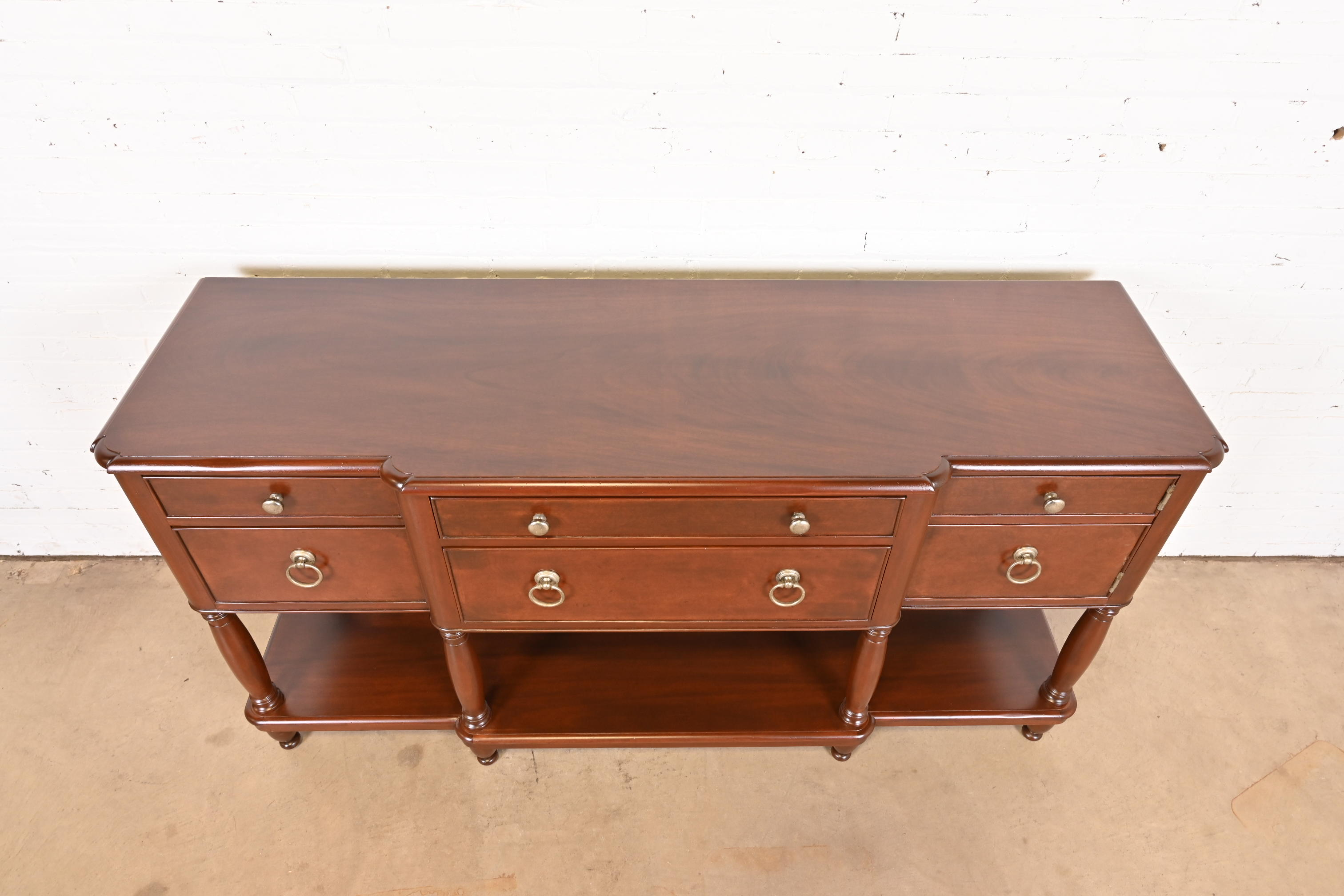 Baker Furniture Italian Provincial Mahogany and Burl Wood Sideboard, Newly Refinished - Image 8