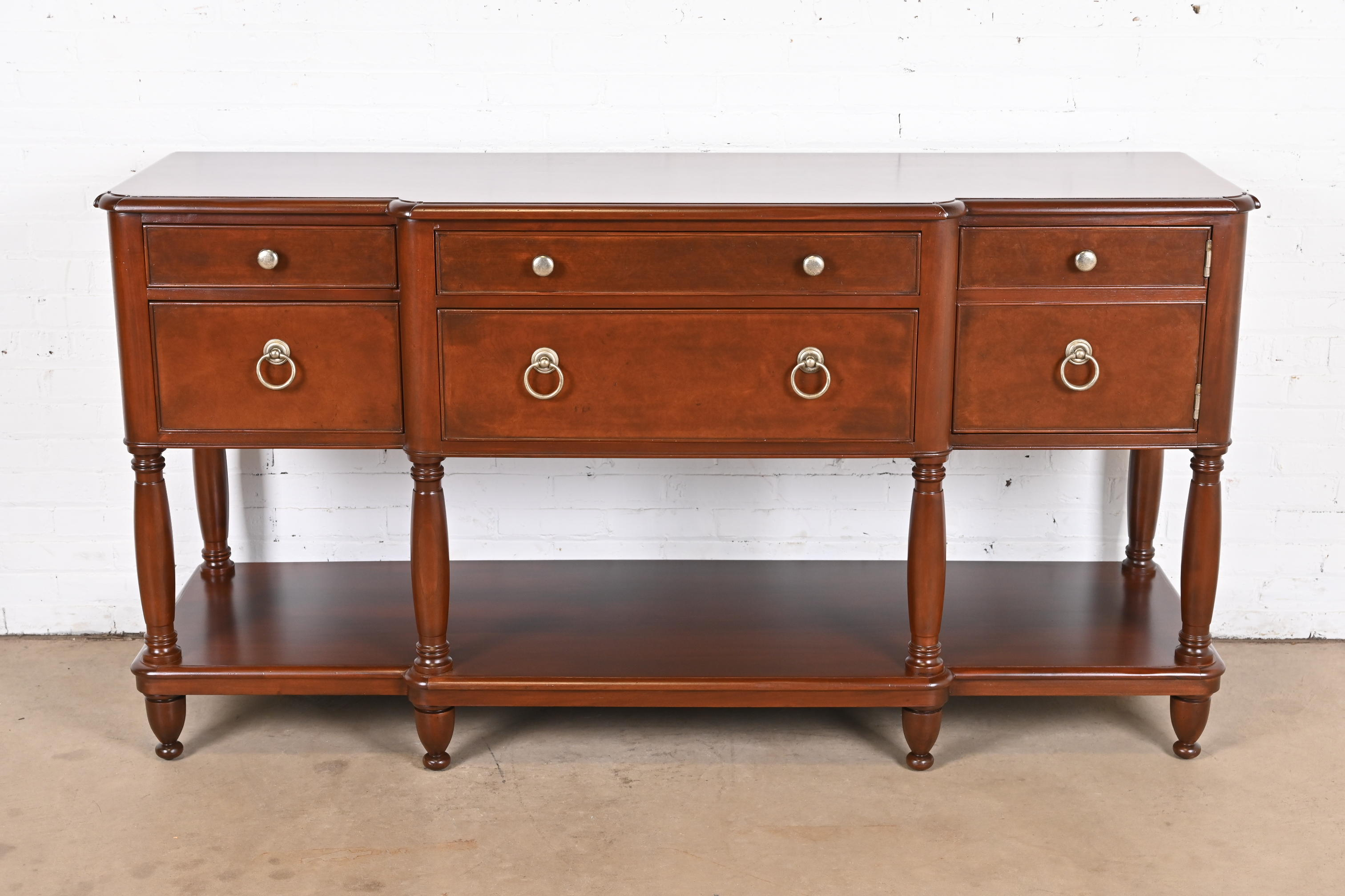 Baker Furniture Italian Provincial Mahogany and Burl Wood Sideboard, Newly Refinished