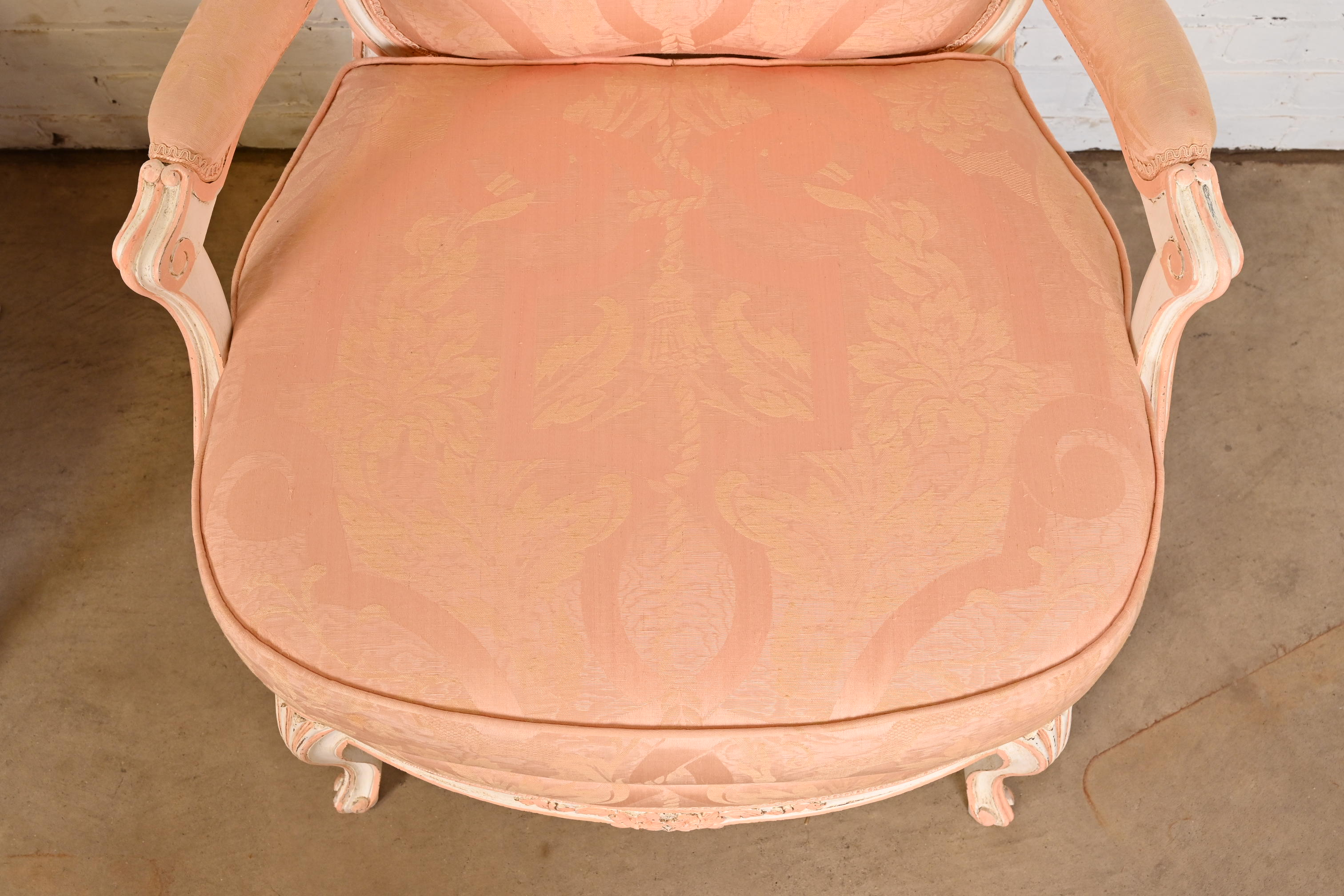 French Provincial Louis XV Carved Painted Walnut Fauteuils, Pair - Image 9