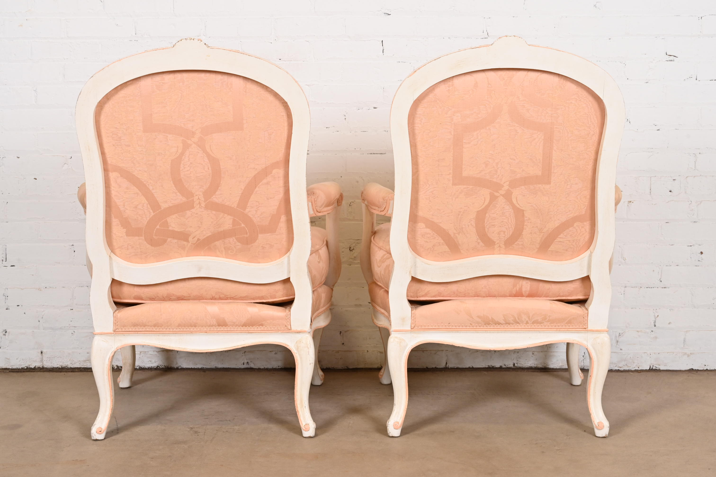 French Provincial Louis XV Carved Painted Walnut Fauteuils, Pair - Image 11