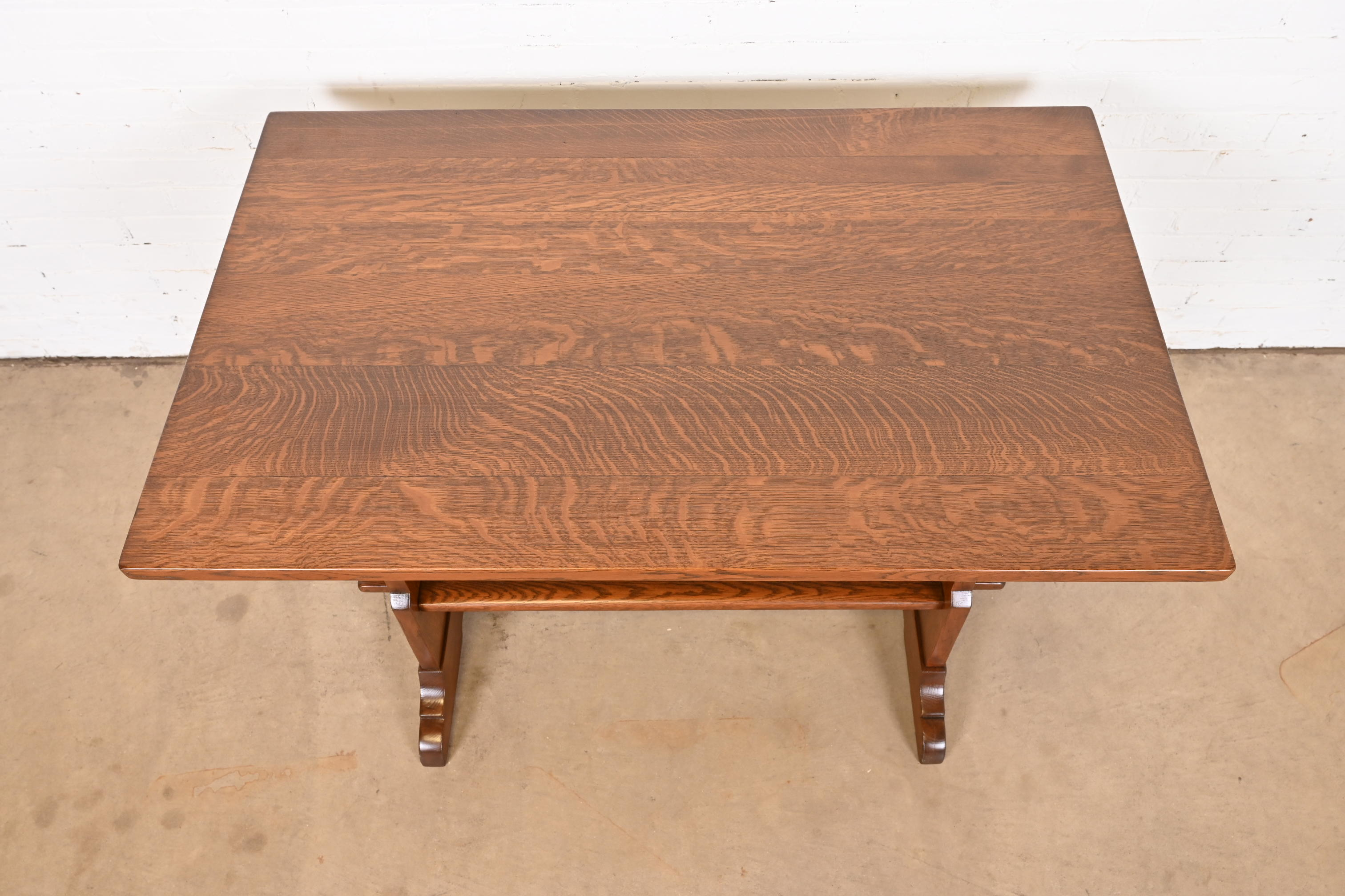 Gustav Stickley Mission Oak Arts & Crafts Trestle Library Table or Writing Desk, Newly Restored - Image 7