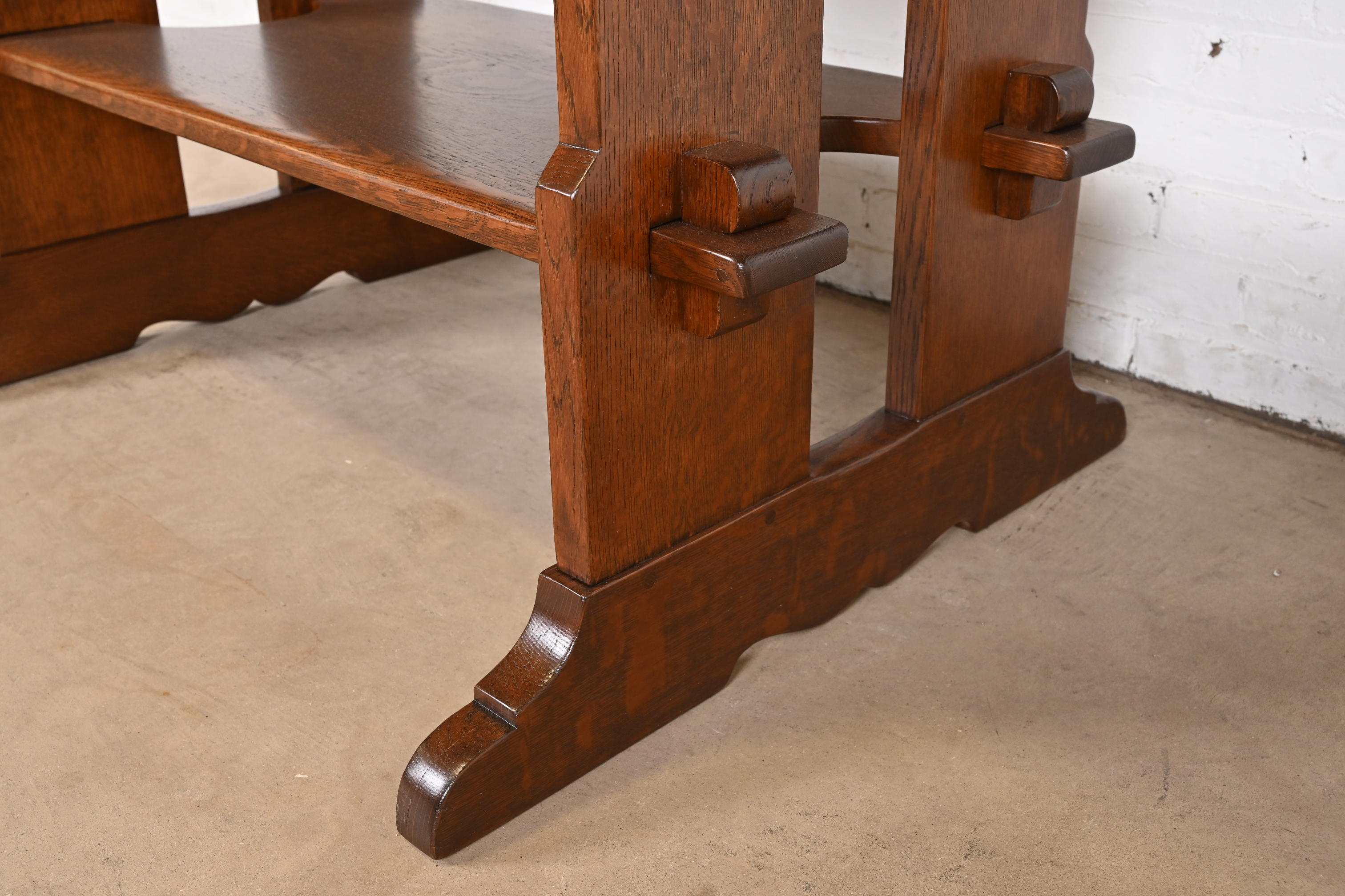Gustav Stickley Mission Oak Arts & Crafts Trestle Library Table or Writing Desk, Newly Restored - Image 8