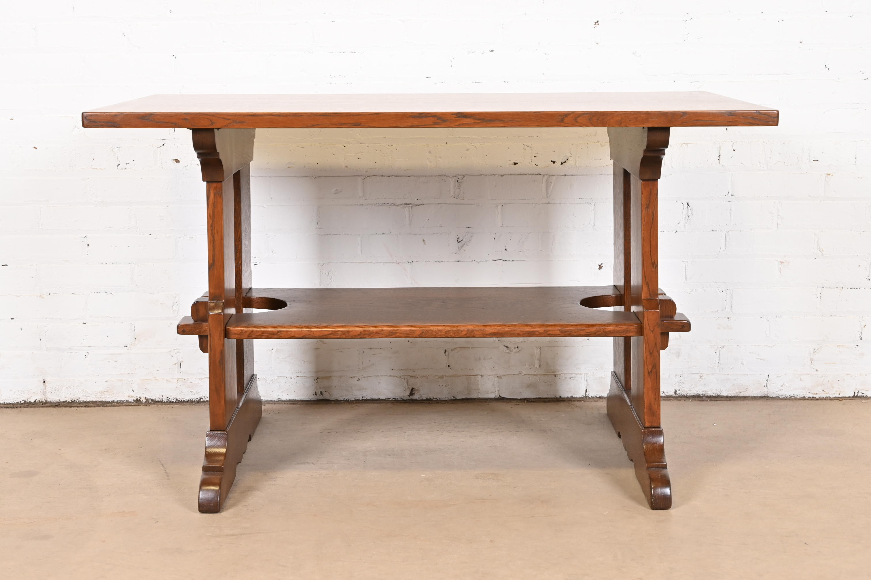 Gustav Stickley Mission Oak Arts & Crafts Trestle Library Table or Writing Desk, Newly Restored - Image 4