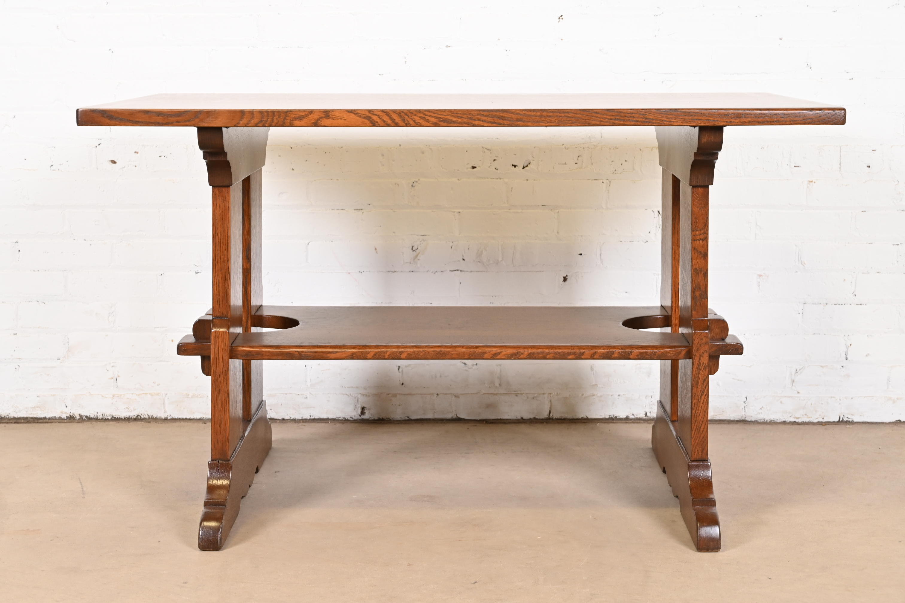 Gustav Stickley Mission Oak Arts & Crafts Trestle Library Table or Writing Desk, Newly Restored - Image 10