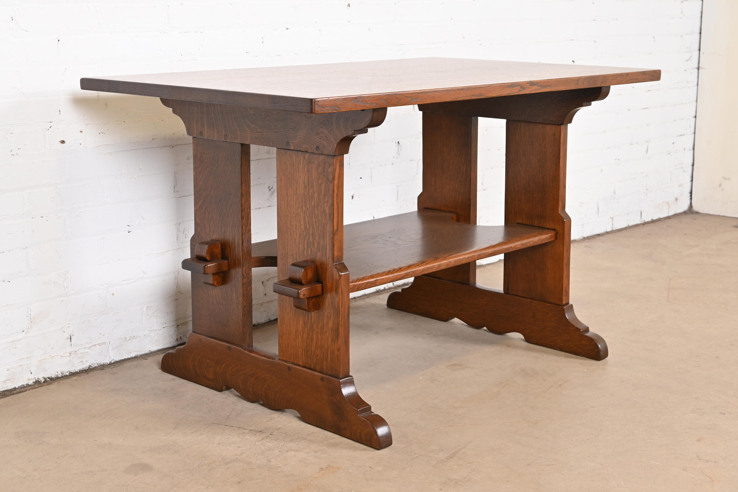 Gustav Stickley Mission Oak Arts & Crafts Trestle Library Table or Writing Desk, Newly Restored - Image 6
