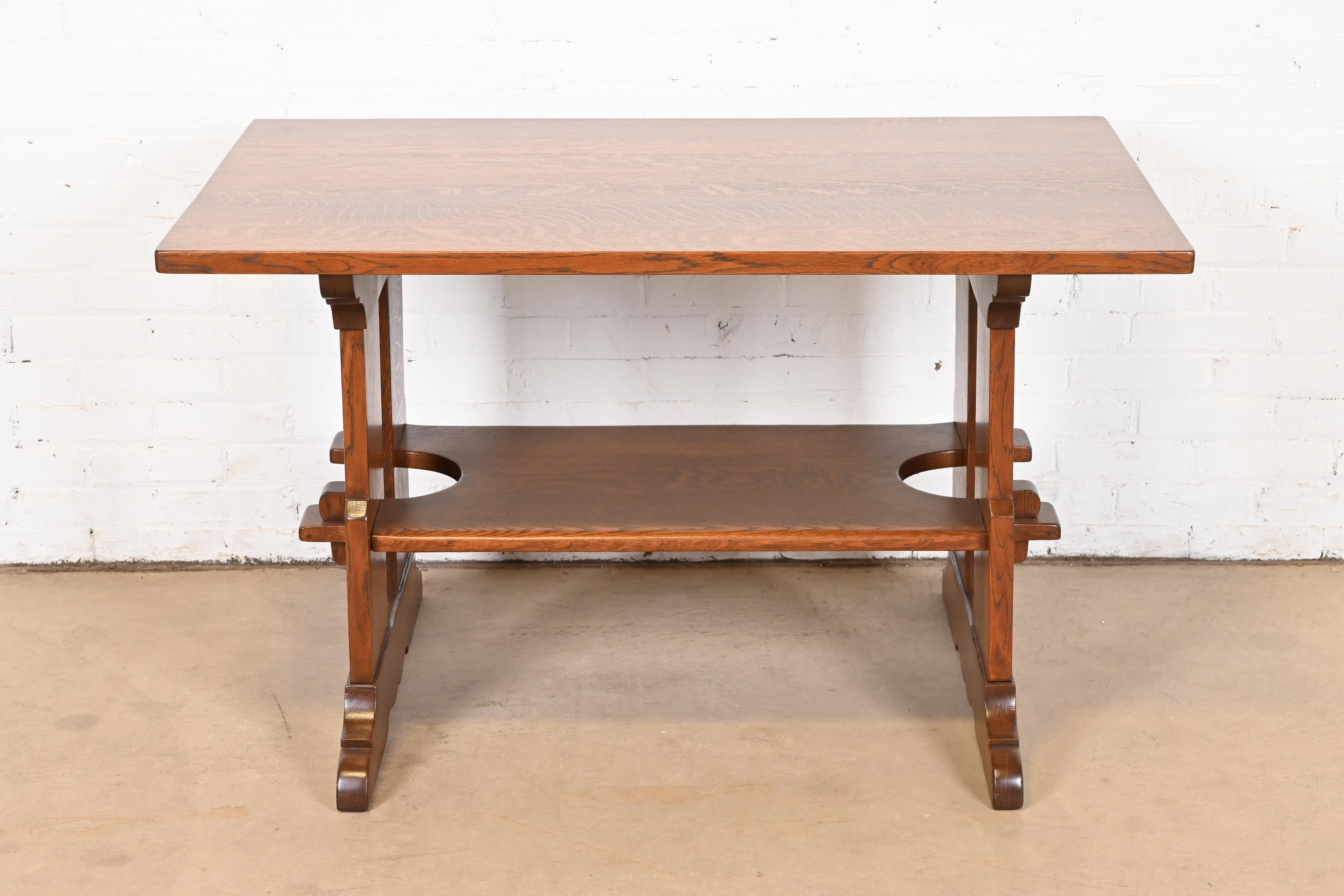 Gustav Stickley Mission Oak Arts & Crafts Trestle Library Table or Writing Desk, Newly Restored - Image 3