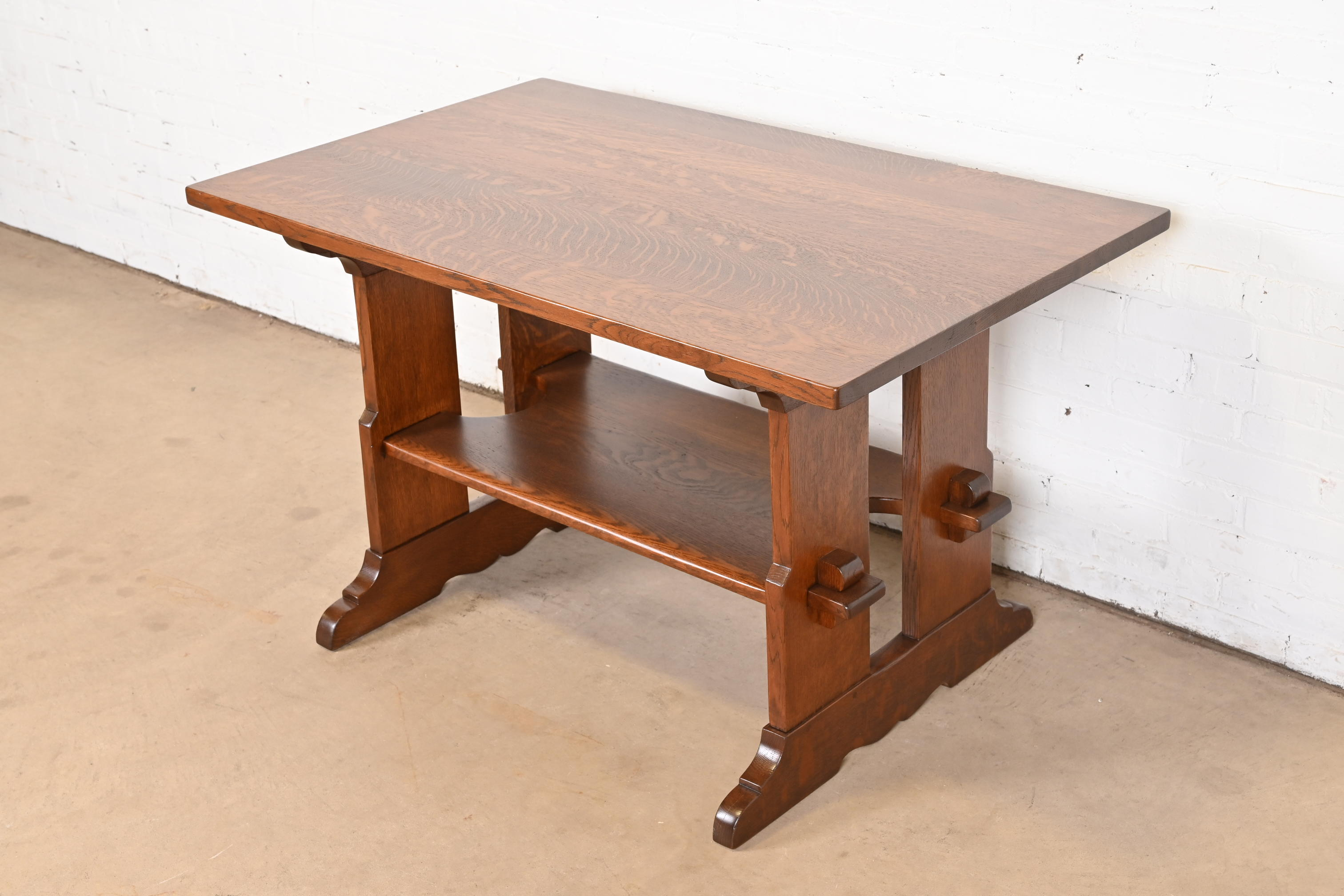Gustav Stickley Mission Oak Arts & Crafts Trestle Library Table or Writing Desk, Newly Restored - Image 2