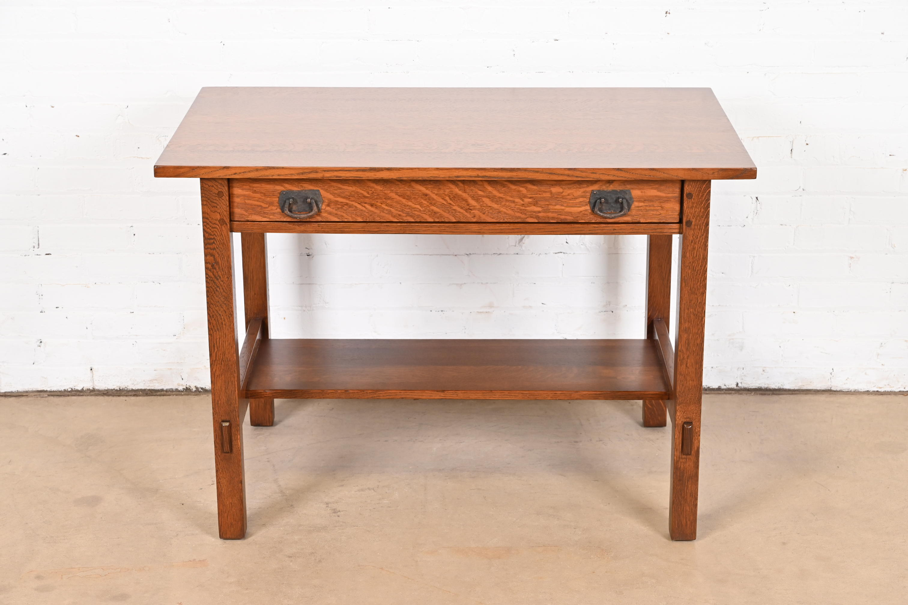 Gustav Stickley Mission Oak Arts & Crafts Writing Desk or Library Table, Newly Restored - Image 3