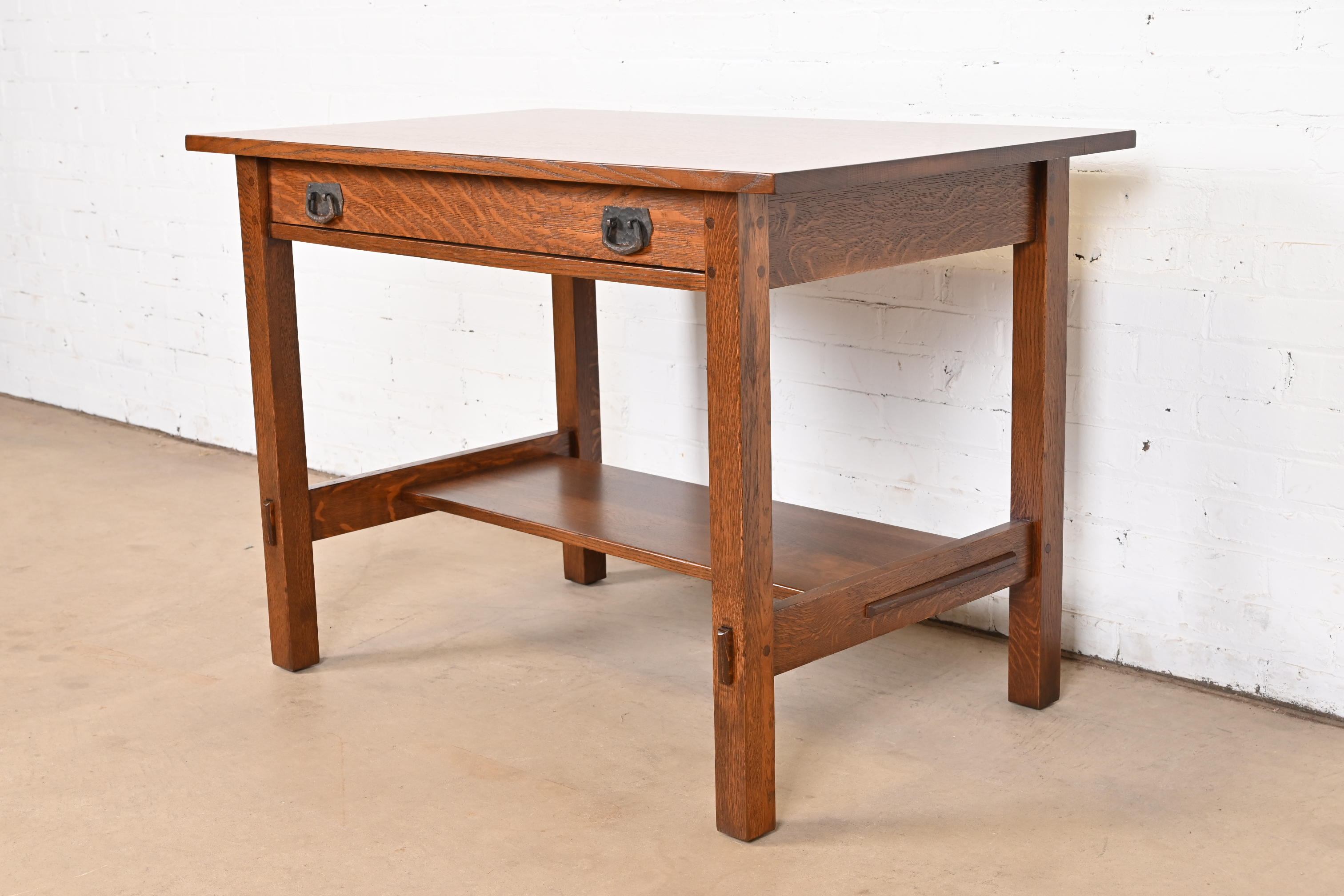 Gustav Stickley Mission Oak Arts & Crafts Writing Desk or Library Table, Newly Restored