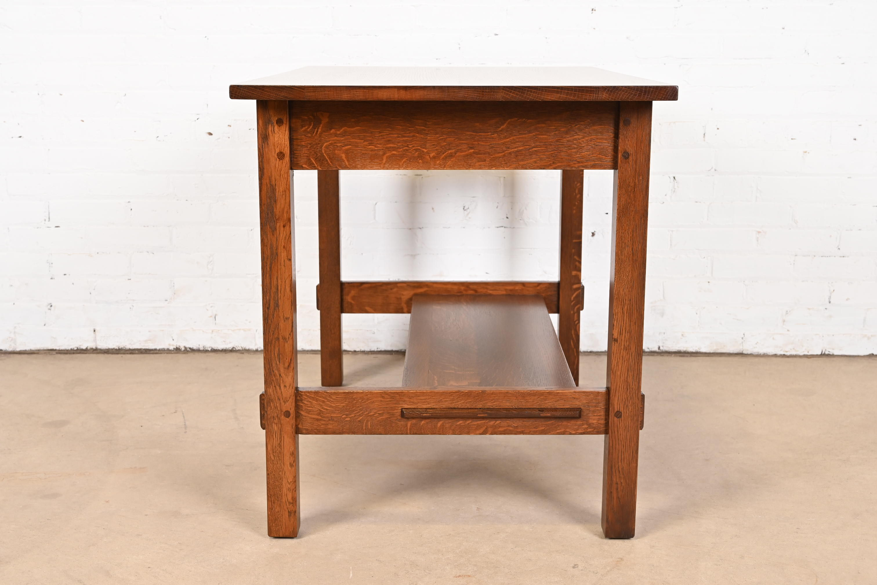 Gustav Stickley Mission Oak Arts & Crafts Writing Desk or Library Table, Newly Restored - Image 10