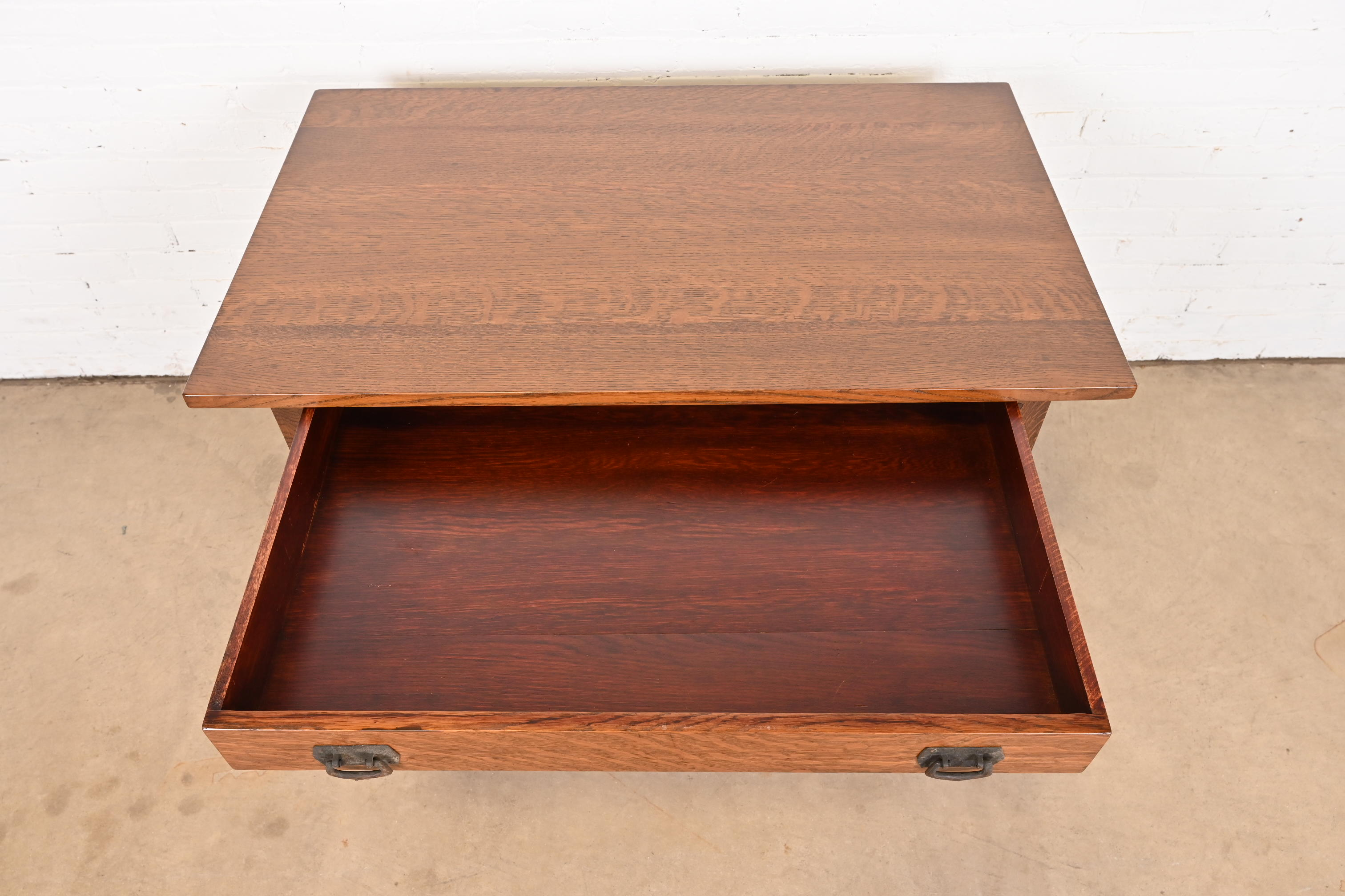 Gustav Stickley Mission Oak Arts & Crafts Writing Desk or Library Table, Newly Restored - Image 8