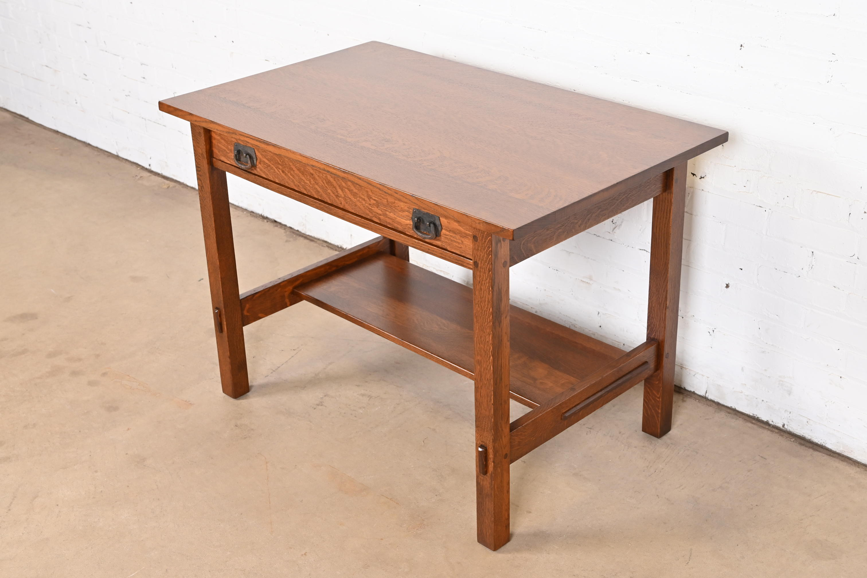 Gustav Stickley Mission Oak Arts & Crafts Writing Desk or Library Table, Newly Restored - Image 5
