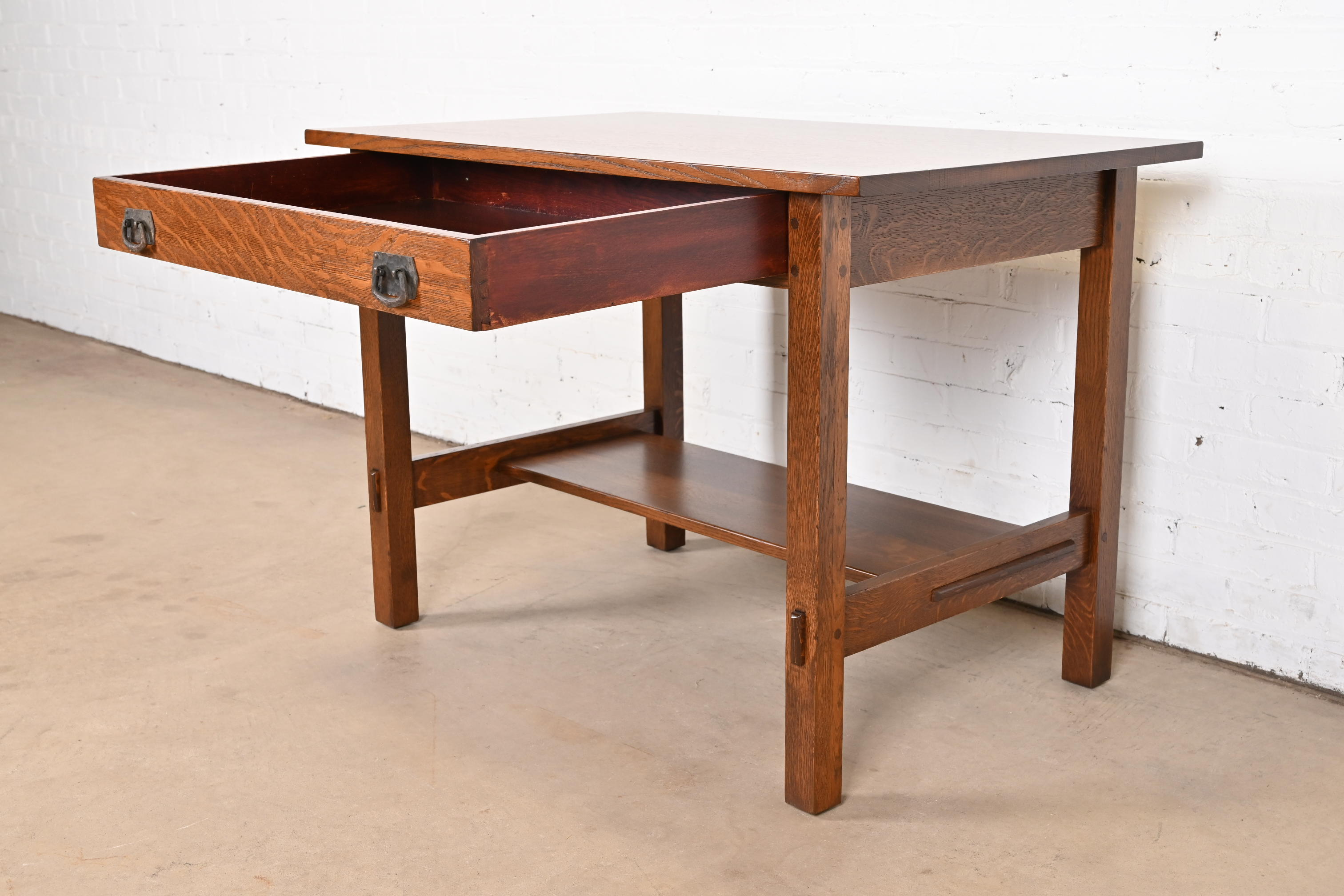Gustav Stickley Mission Oak Arts & Crafts Writing Desk or Library Table, Newly Restored - Image 7