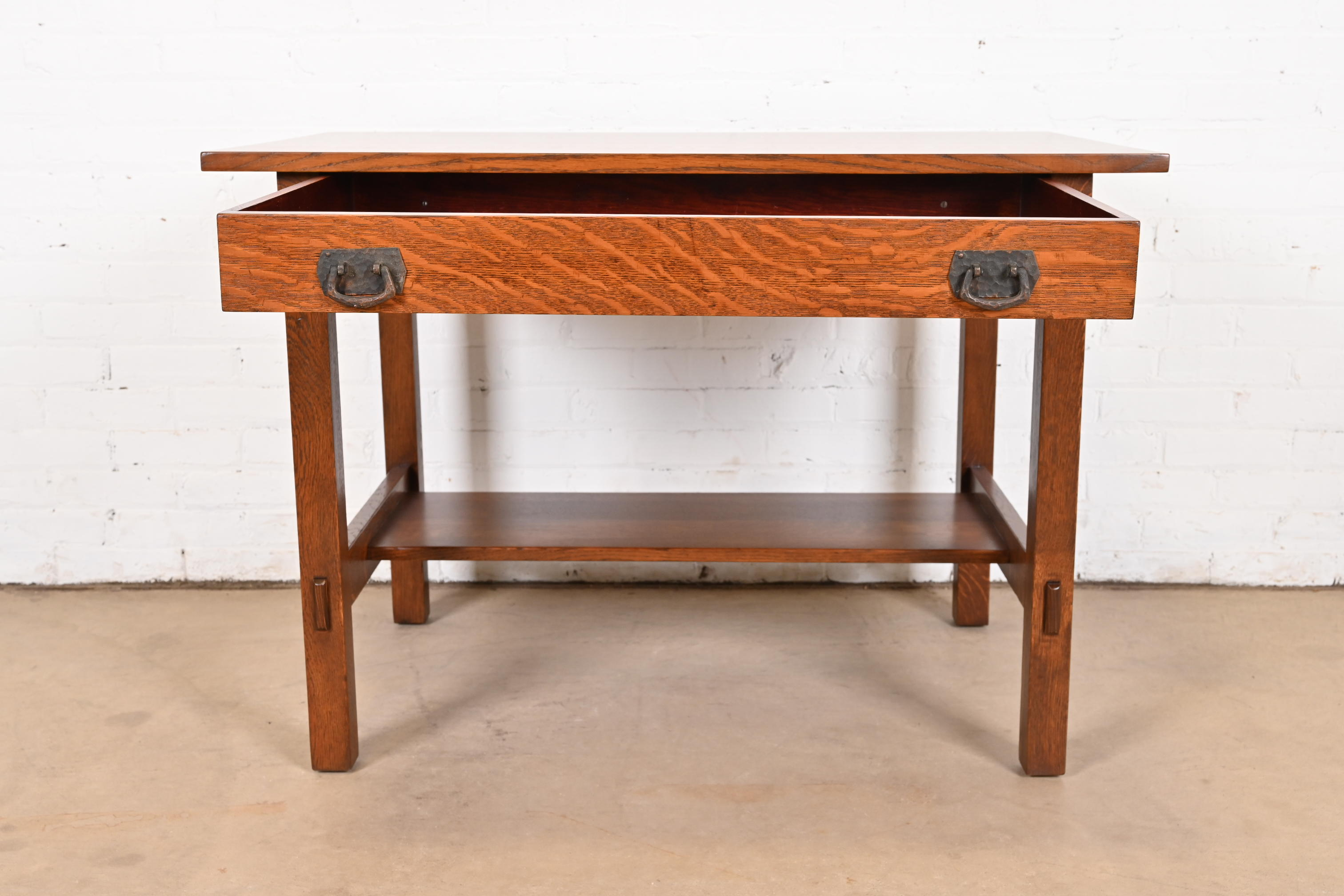 Gustav Stickley Mission Oak Arts & Crafts Writing Desk or Library Table, Newly Restored - Image 6