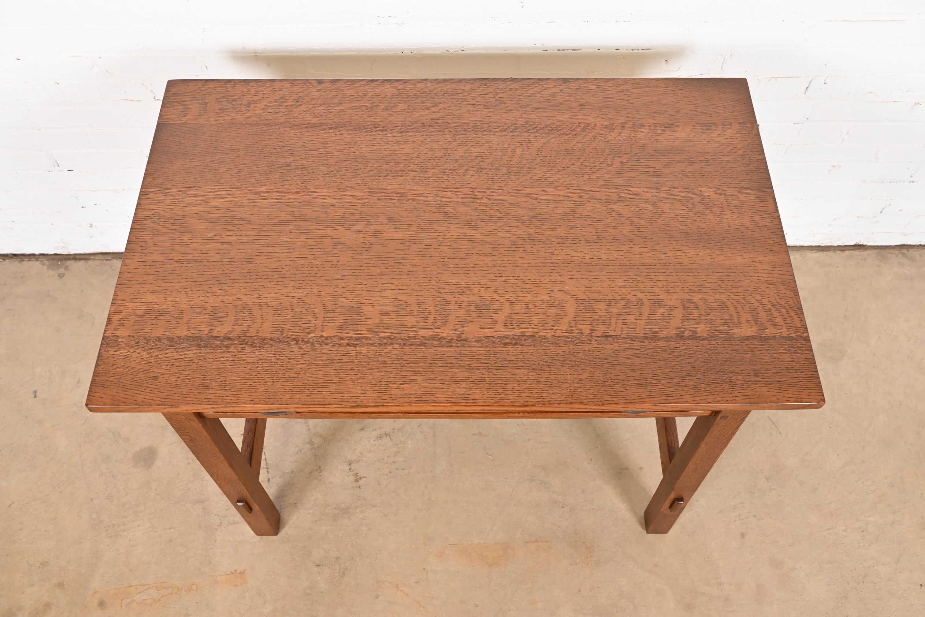 Gustav Stickley Mission Oak Arts & Crafts Writing Desk or Library Table, Newly Restored - Image 9