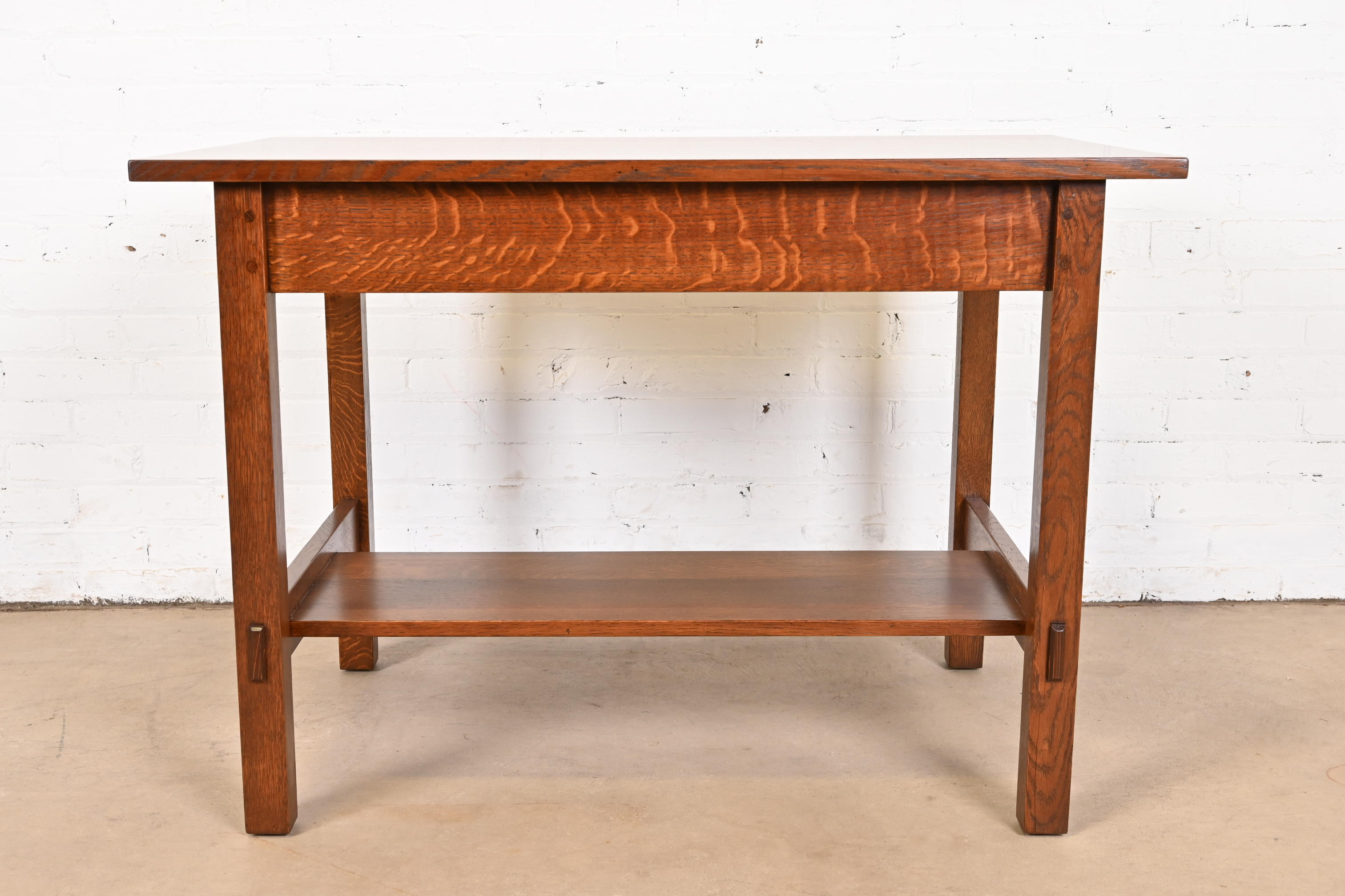 Gustav Stickley Mission Oak Arts & Crafts Writing Desk or Library Table, Newly Restored - Image 11