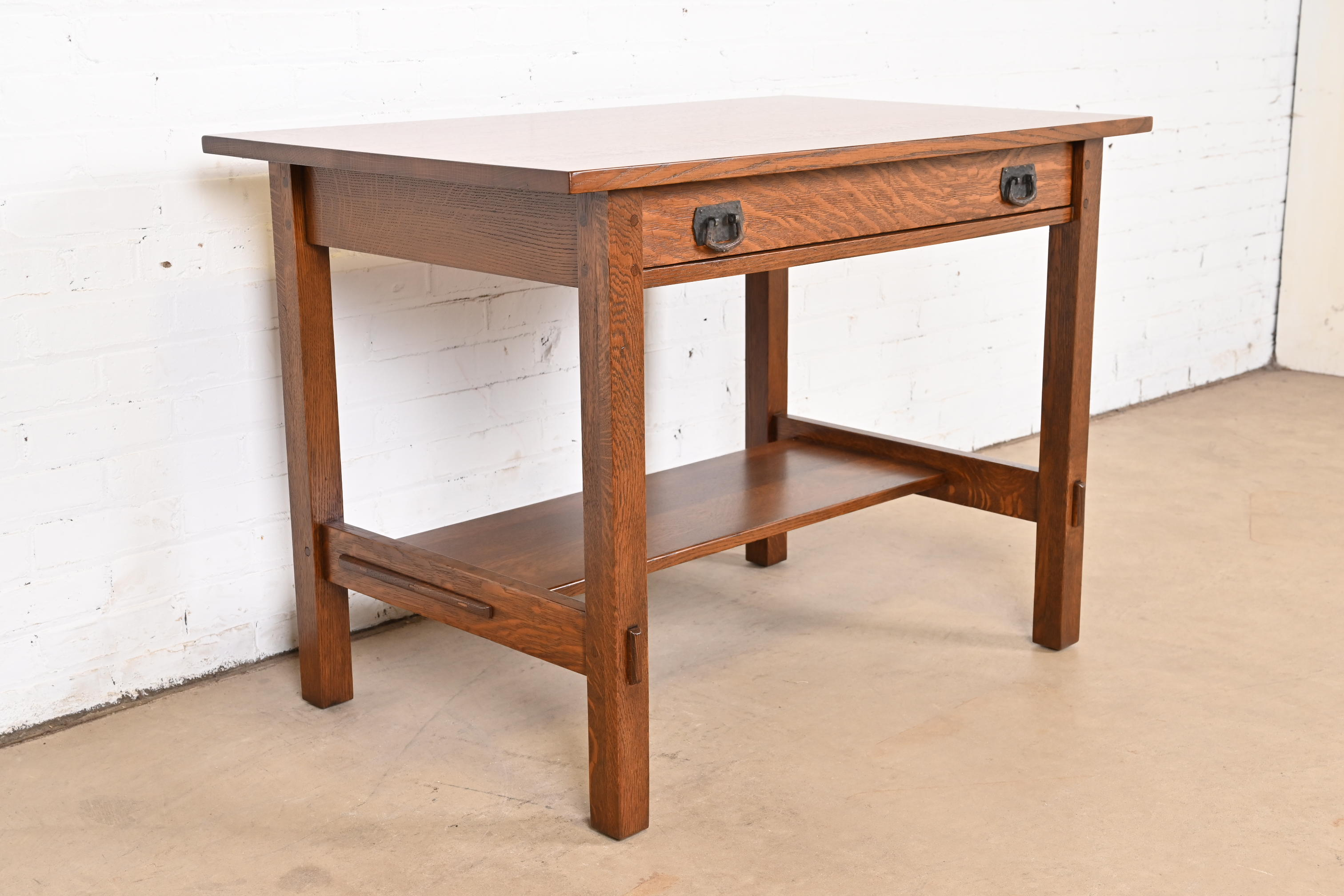 Gustav Stickley Mission Oak Arts & Crafts Writing Desk or Library Table, Newly Restored - Image 4