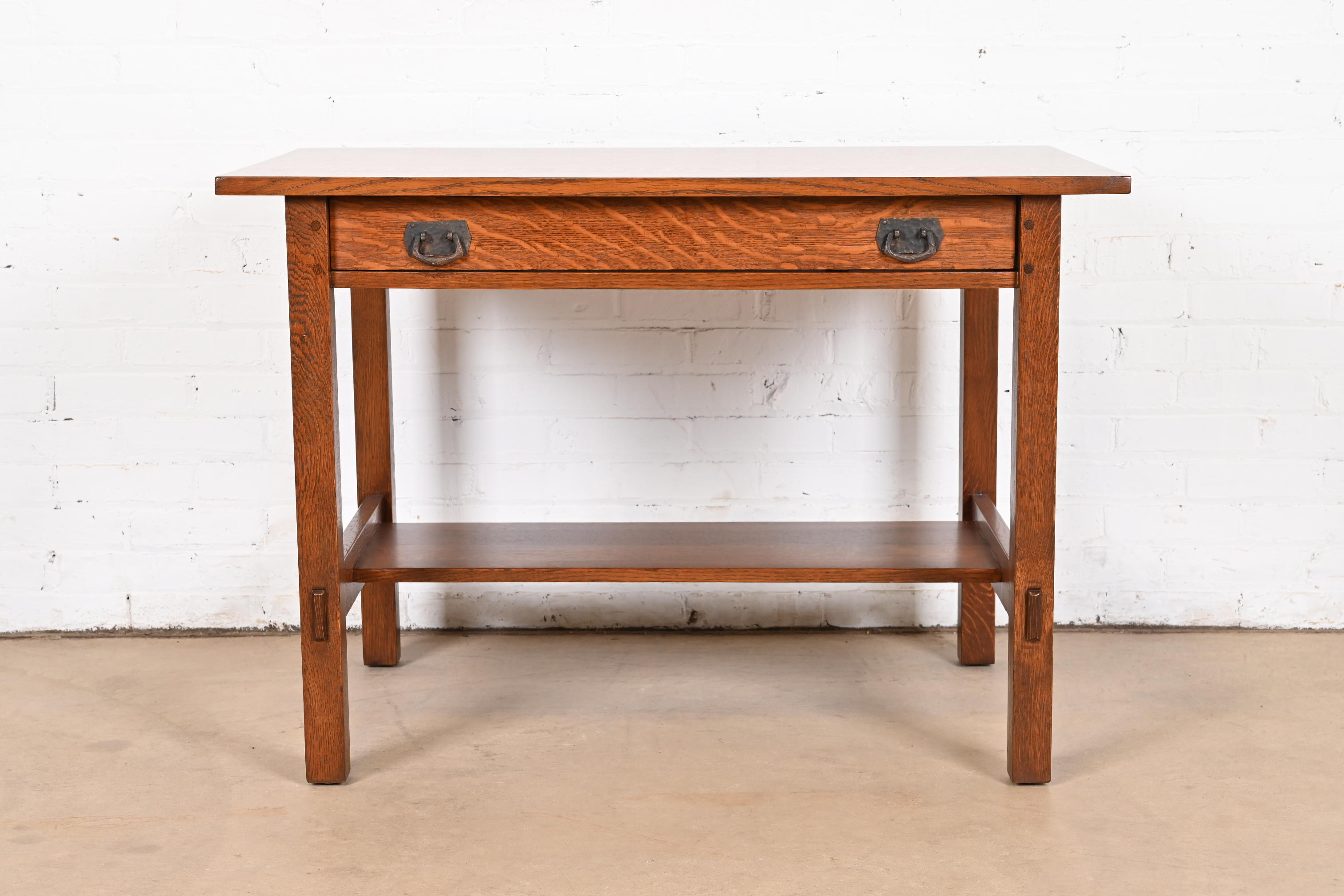 Gustav Stickley Mission Oak Arts & Crafts Writing Desk or Library Table, Newly Restored - Image 2